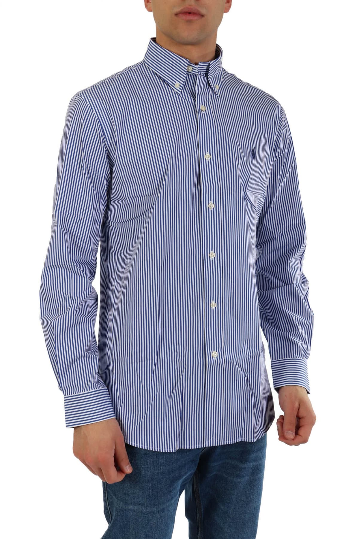 RALPH LAUREN ΠΟΥΚΑΜΙΣΟ ΡΙΓΕ BUTTON DOWN CUSTOM FIT ΜΠΛΕ-ΛΕΥΚΟ