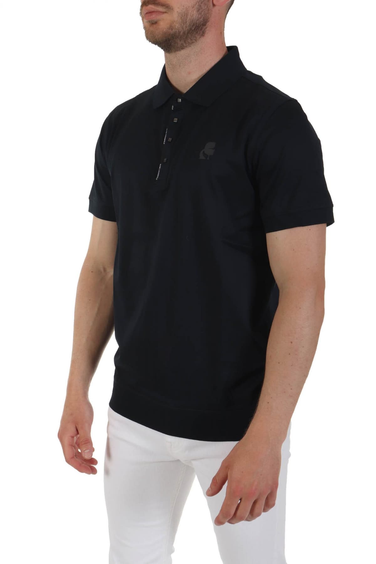 KARL LAGERFELD POLO PRESSBUTTON LOGO ΜΠΛΕ