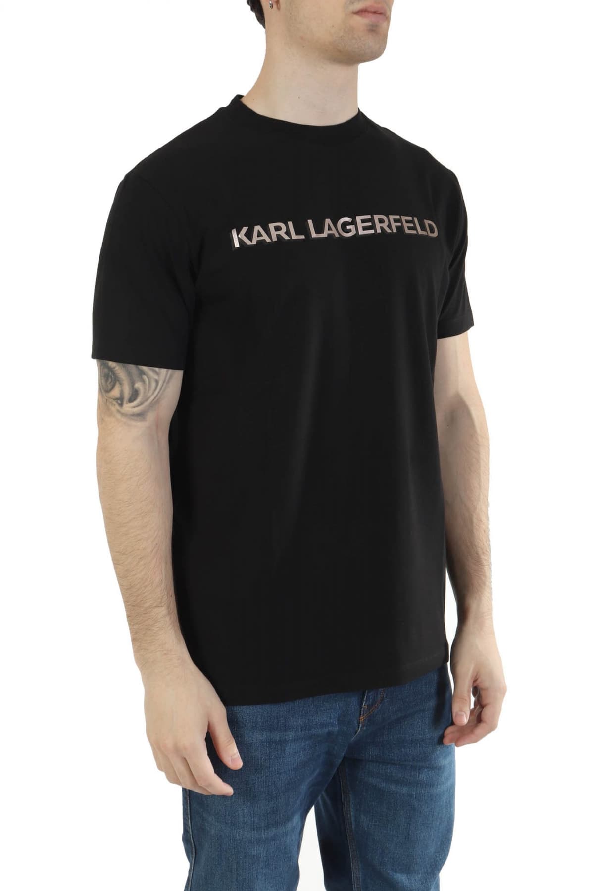 KARL LAGERFELD T-SHIRT CREW NECK LOGO ΜΑΥΡΟ