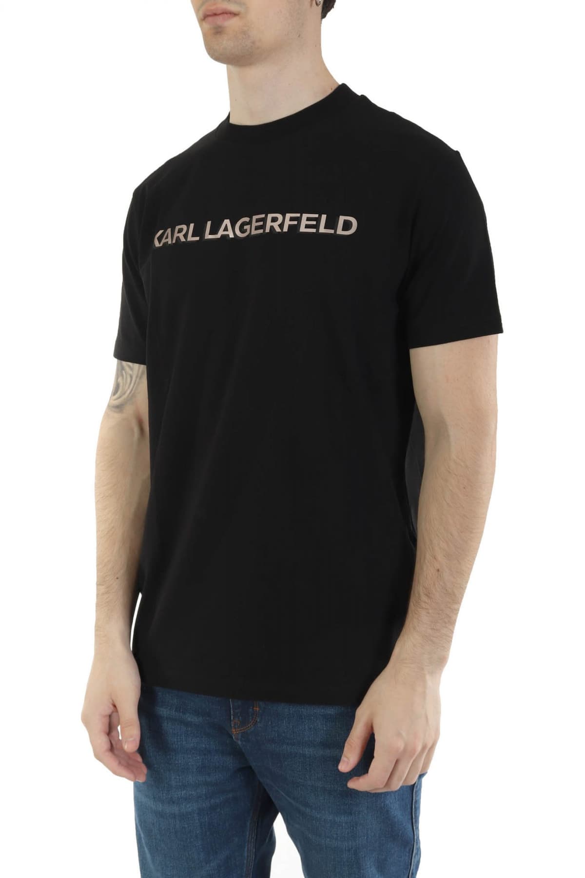 KARL LAGERFELD T-SHIRT CREW NECK LOGO ΜΑΥΡΟ