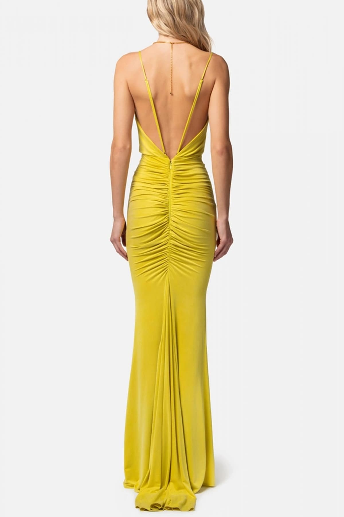 ELISABETTA FRANCHI RED CARPET ΦΟΡΕΜΑ ΜΑΧΙ ΝΤΡΑΠΕ ΑΝΟΙΧΤΗ ΠΛΑΤΗ ΑΛΥΣΙΔΑ LOGO ΠΡΑΣΙΝΟ