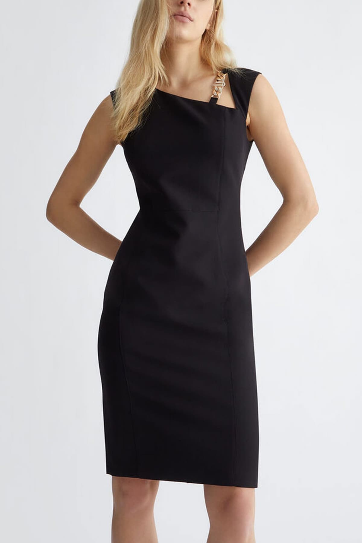 LIU-JO ΦΟΡΕΜΑ MIDI LOGO ΜΕΤΑΛΛΙΚΟ ΜΑΥΡΟ