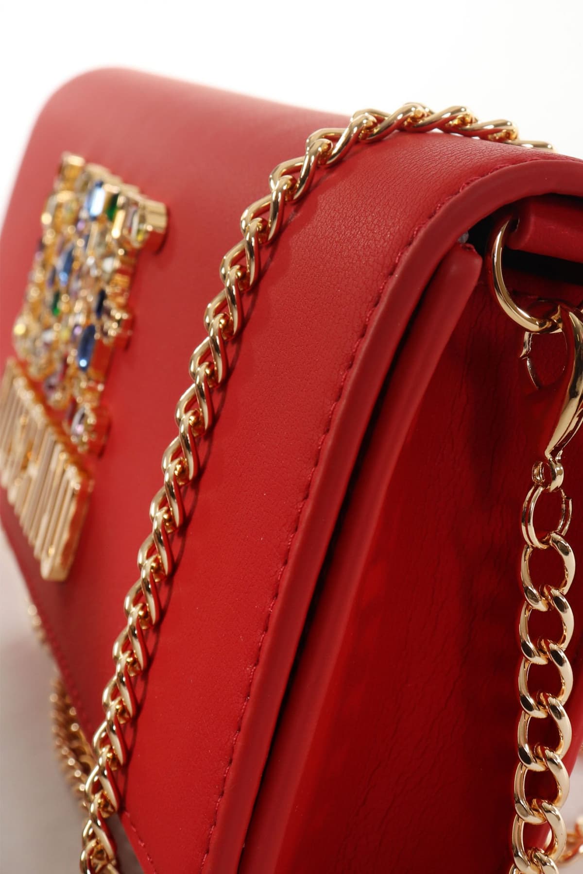 LOVE MOSCHINO ΤΣΑΝΤΑΚΙ ΧΕΙΡΟΣ/CROSSBODY ΑΛΥΣΙΔΑ ΜΕΤΑΛΛΙΚΟ LOGO ΣΤΡΑΣ ΚΟΚΚΙΝΟ