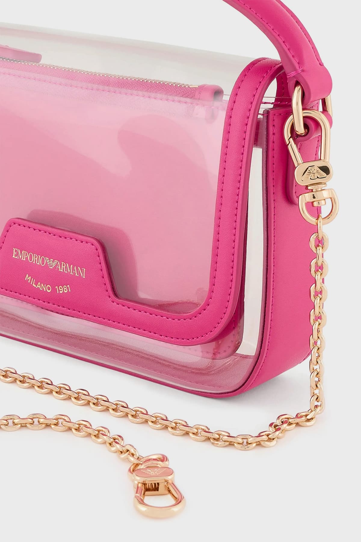 EMPORIO ARMANI ΤΣΑΝΤΑ CROSS BODY/ ΧΕΙΡΟΣ LOGO ΔΙΑΦΑΝΕΙΑ ΦΟΥΞΙΑ