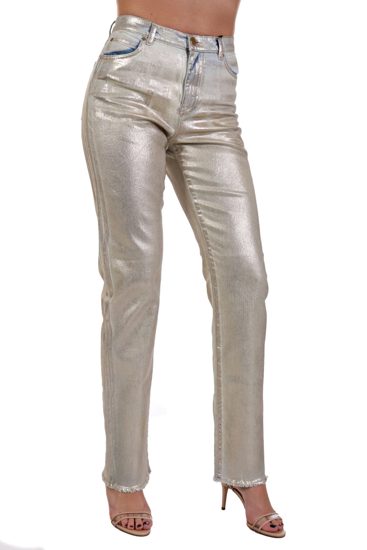 PINKO JEANS ROXANNE STRAIGHT SHINING ΜΠΕΖ ΜΕΤΑΛΛΙΚΟ
