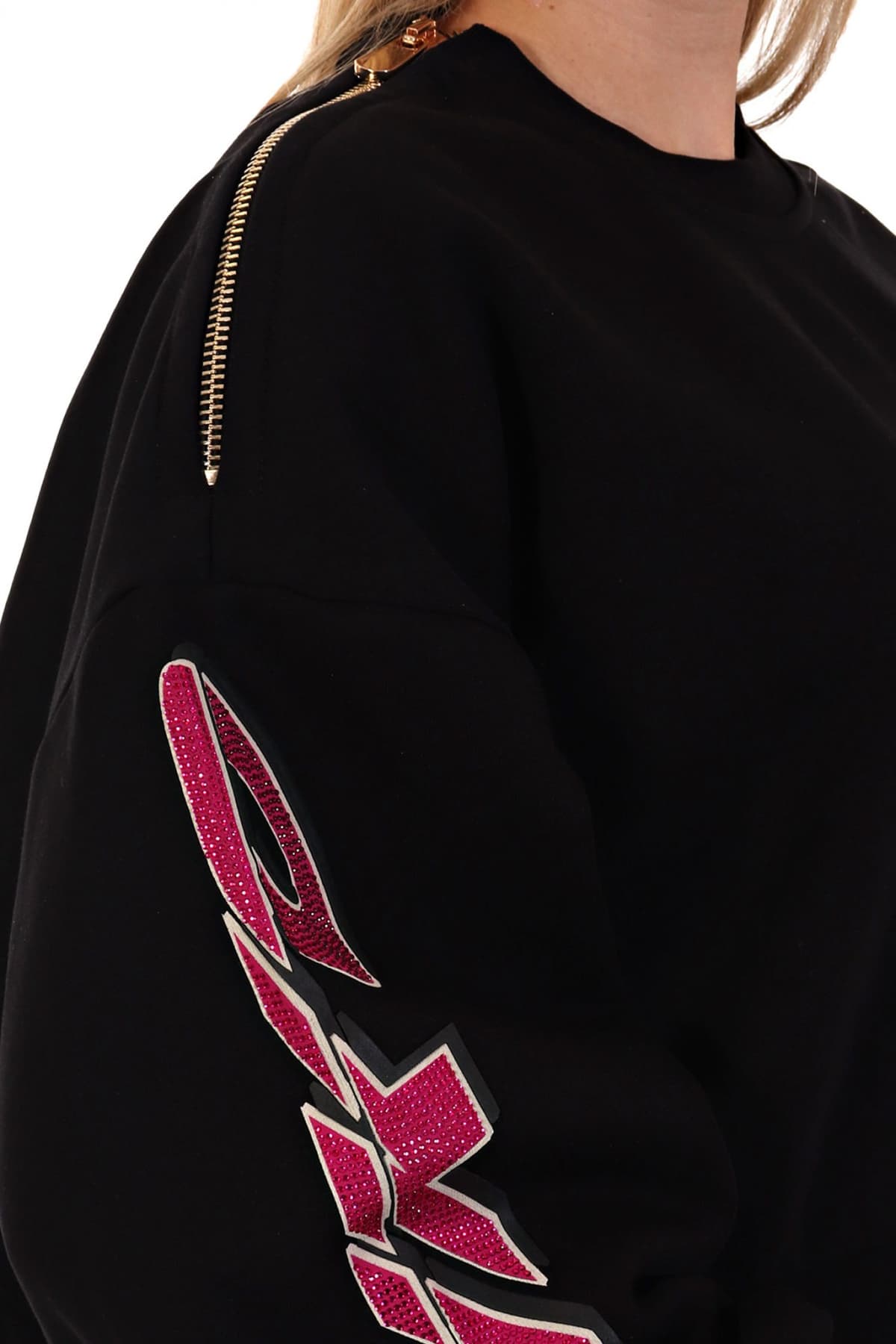 PINKO ΦΟΥΤΕΡ NAUSICAA MAGLIA FELPA GARZATΑ LOGO ΜΑΝΙΚΙ ΦΕΡΜΟΥΑΡ ΜΑΥΡΟ-ΦΟΥΞΙΑ