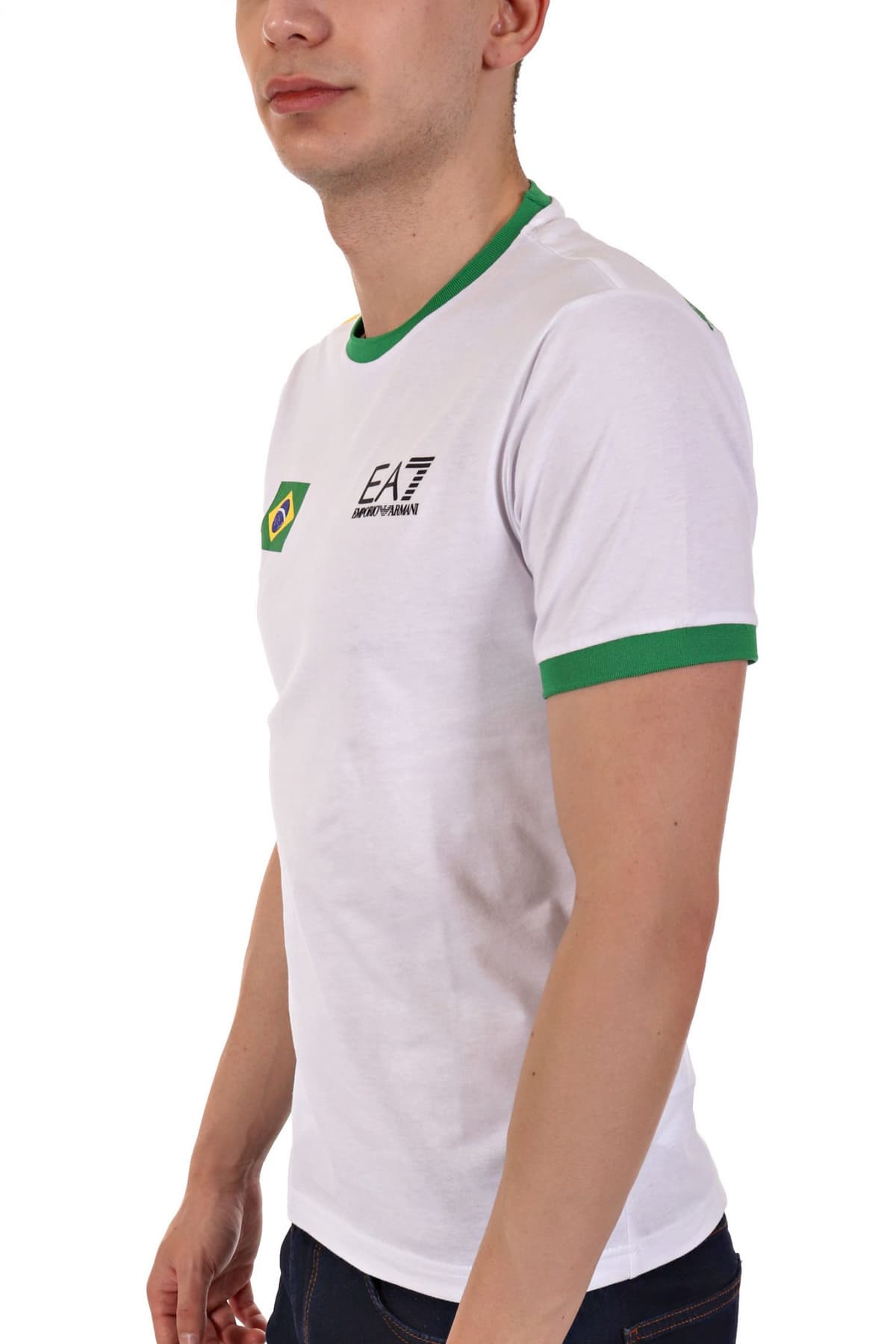 ARMANI 7 T-SHIRT LOGO BRAZIL FLAG ΛΕΥΚΟ-ΠΡΑΣΙΝΟ