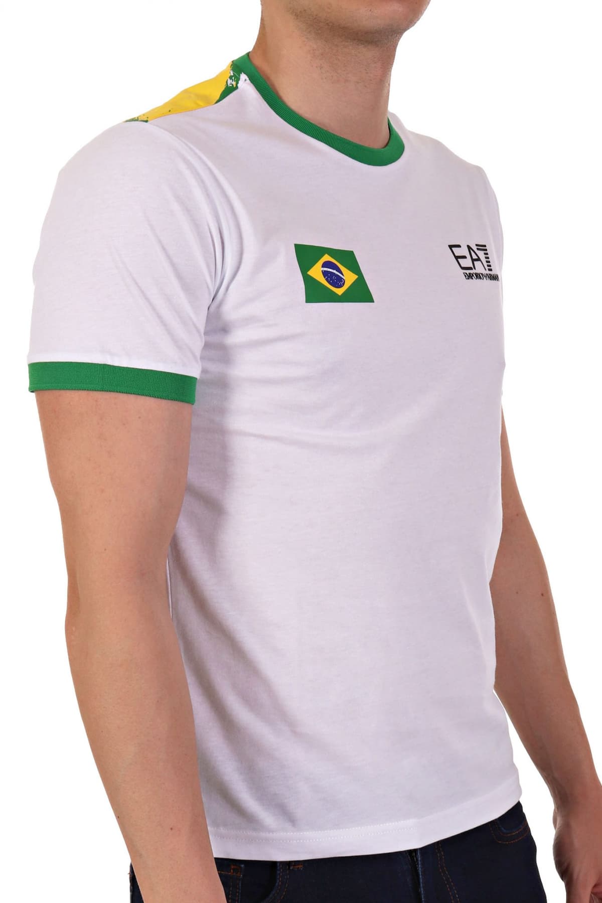 ARMANI 7 T-SHIRT LOGO BRAZIL FLAG ΛΕΥΚΟ-ΠΡΑΣΙΝΟ