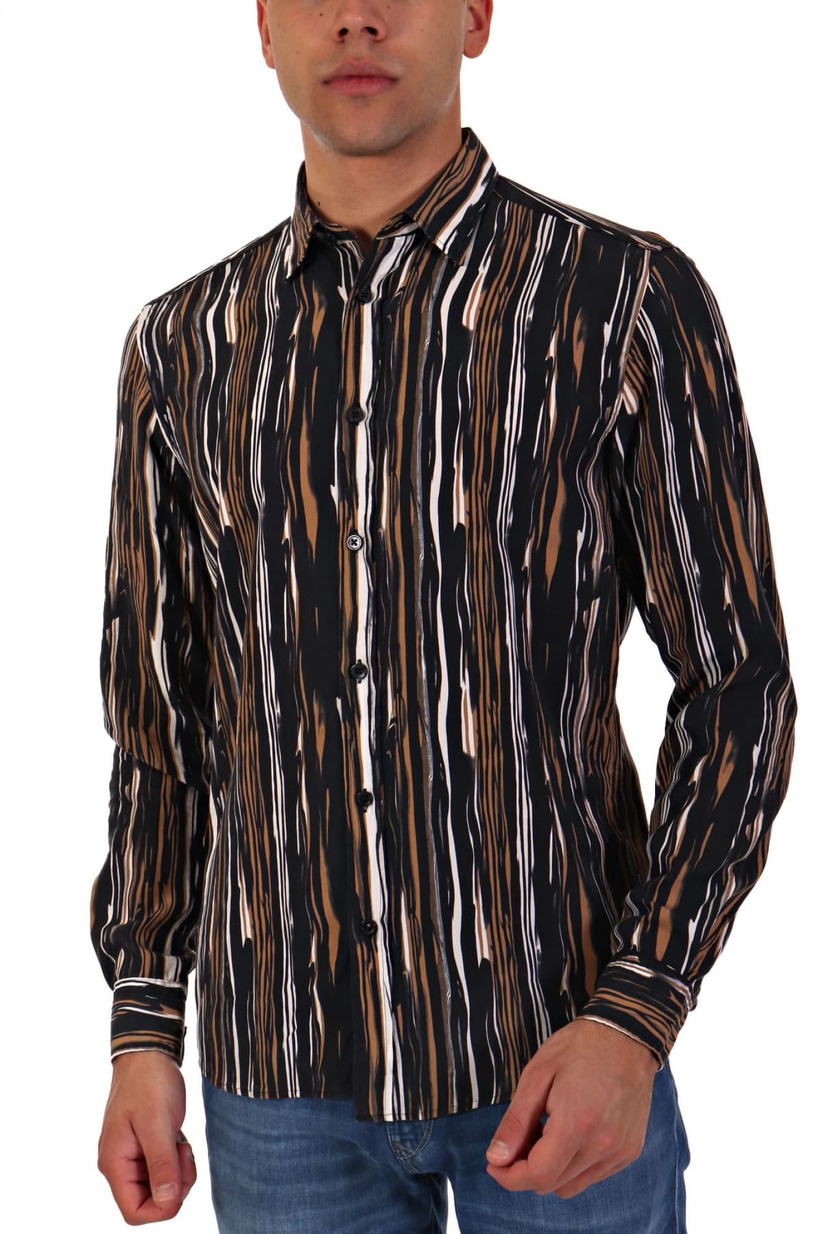 BOSS ΠΟΥΚΑΜΙΣΟ REGULAR FIT ΡΙΓΕ S-LIAM-KENT-C1-233 ΜΑΥΡΟ-ΤΑΜΠΑ-ΛΕΥΚΟ