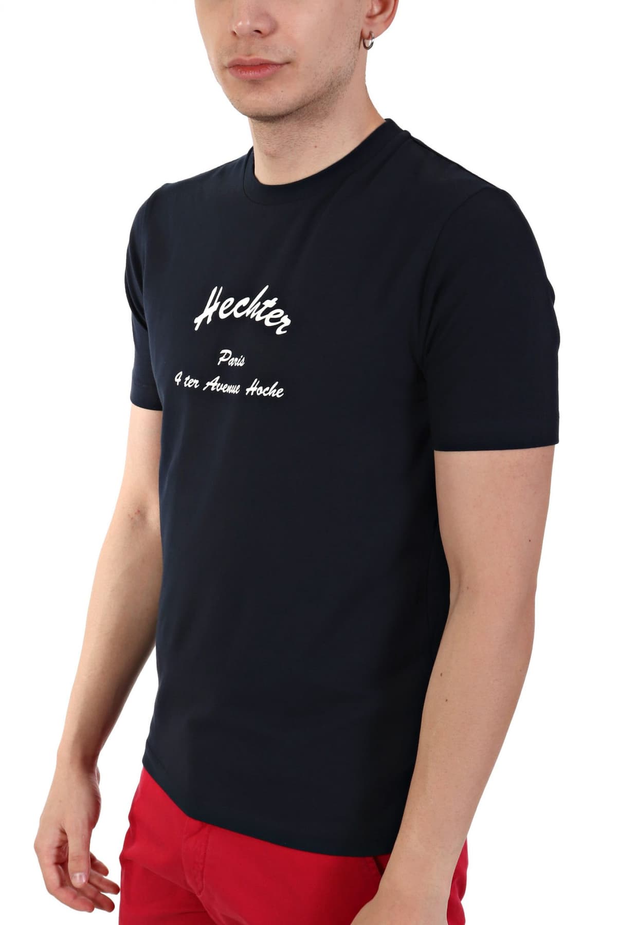 HECHTER T-SHIRT JERSEY ΛΕΥΚΟ LOGO ΜΠΛΕ ΣΚΟΥΡΟ