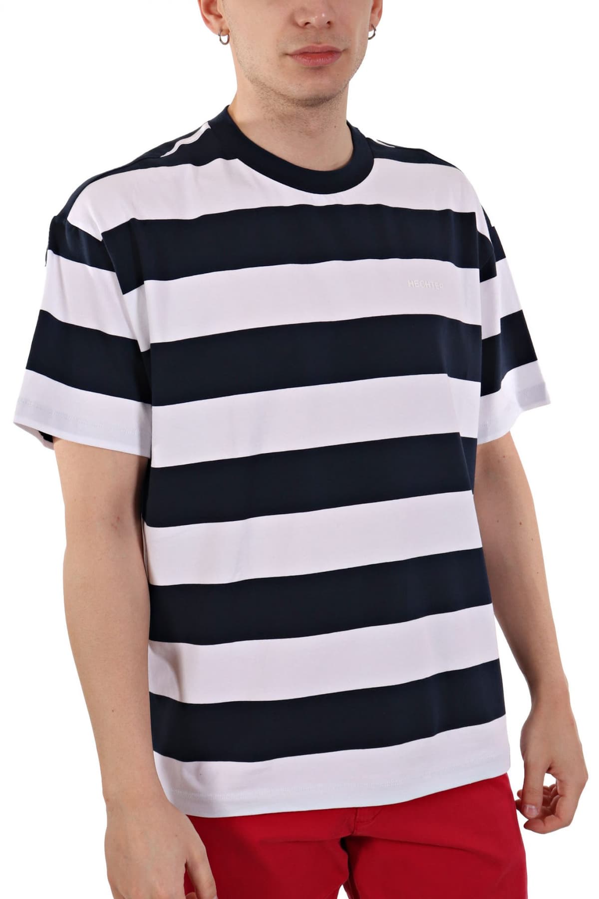 HECHTER T-SHIRT JERSEY ΡΙΓΕ LOGO ΜΠΛΕ-ΛΕΥΚΟ