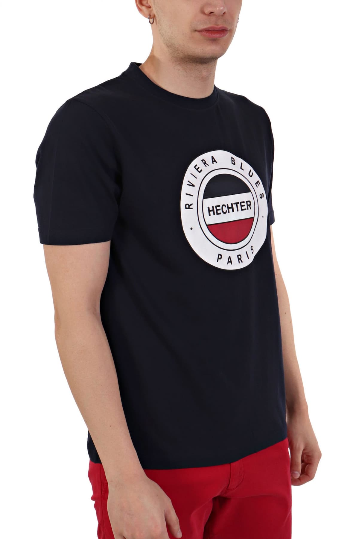 HECHTER T-SHIRT JERSEY LOGO ΜΠΛΕ ΣΚΟΥΡΟ