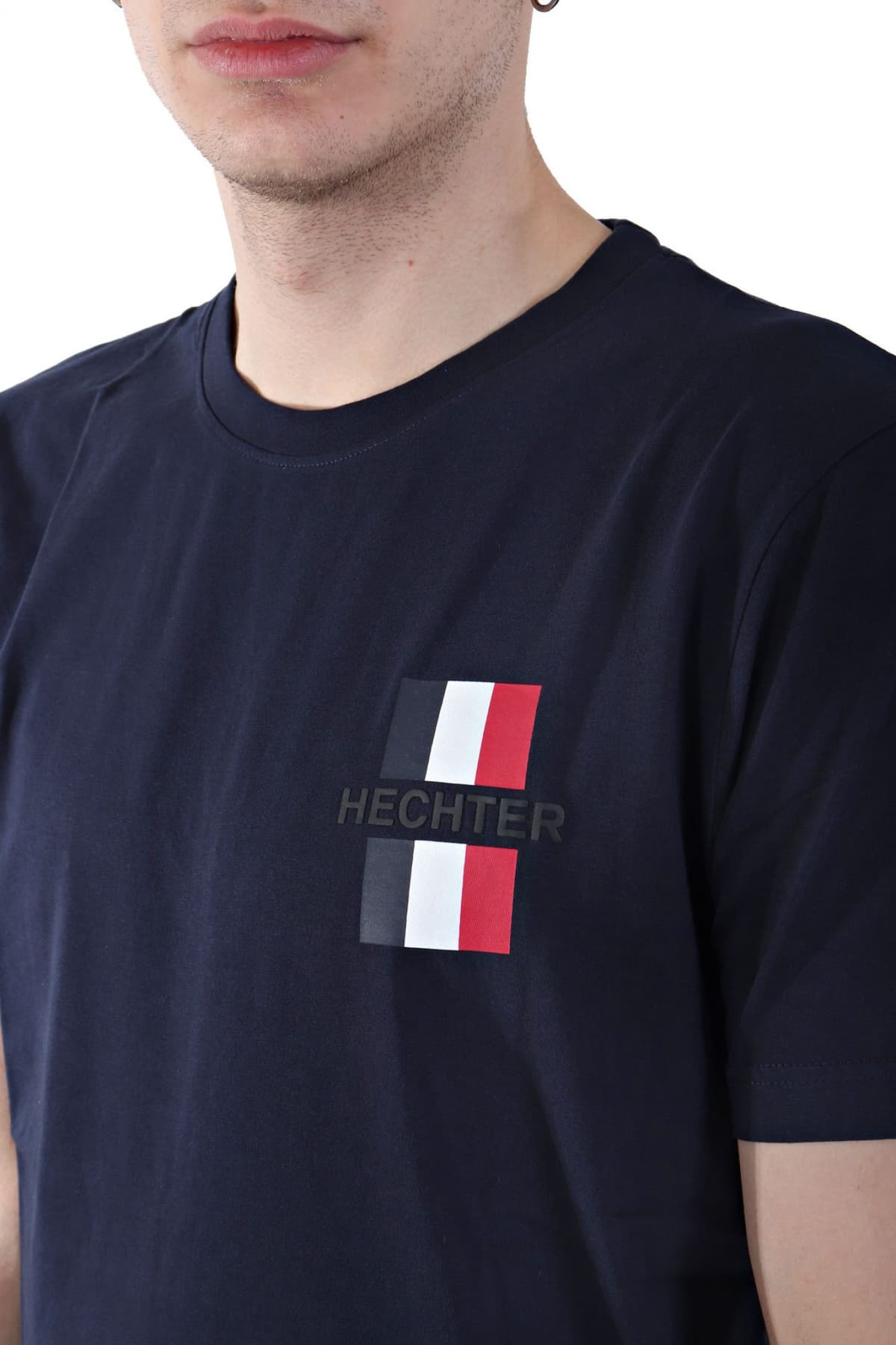HECHTER T-SHIRT JERSEY LOGO ΑΝΑΓΛΥΦΟ ΜΙΚΡΟ ΜΠΛΕ ΣΚΟΥΡΟ
