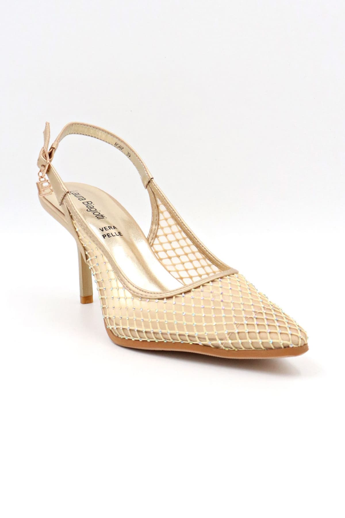 LAURA BIAGIOTTI ΠΑΠΟΥΤΣΙΑ ΠΕΔΙΛΑ ΔΙΧΤΥ ΣΤΡΑΣ LOGO MΠΕΖ/ΧΡΥΣΟ