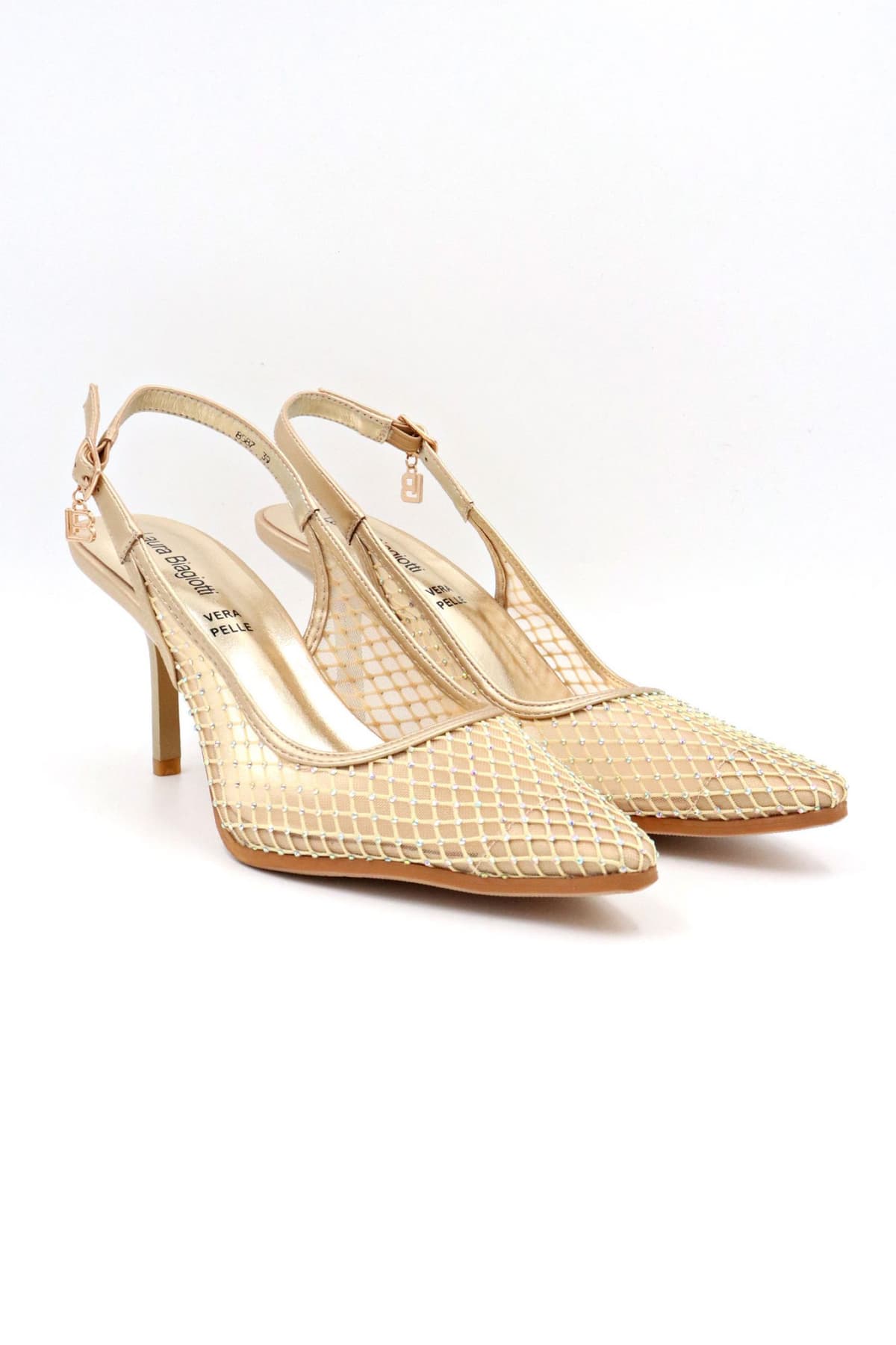 LAURA BIAGIOTTI ΠΑΠΟΥΤΣΙΑ ΠΕΔΙΛΑ ΔΙΧΤΥ ΣΤΡΑΣ LOGO MΠΕΖ/ΧΡΥΣΟ