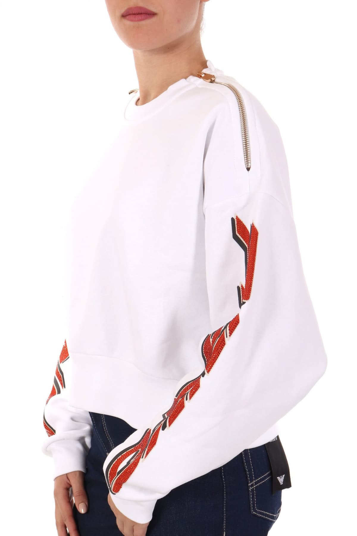 PINKO ΦΟΥΤΕΡ NAUSICAA MAGLIA FELPA GARZATΑ LOGO ΜΑΝΙΚΙ ΦΕΡΜΟΥΑΡ ΛΕΥΚΟ-ΠΟΡΤΟΚΑΛΙ