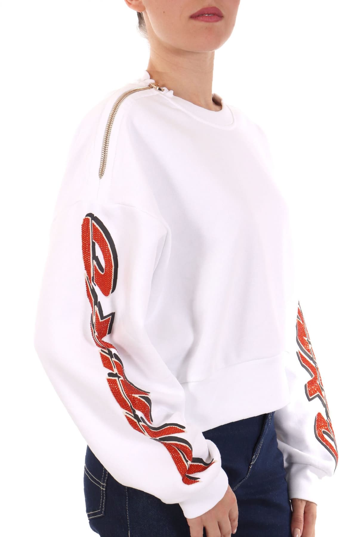 PINKO ΦΟΥΤΕΡ NAUSICAA MAGLIA FELPA GARZATΑ LOGO ΜΑΝΙΚΙ ΦΕΡΜΟΥΑΡ ΛΕΥΚΟ-ΠΟΡΤΟΚΑΛΙ