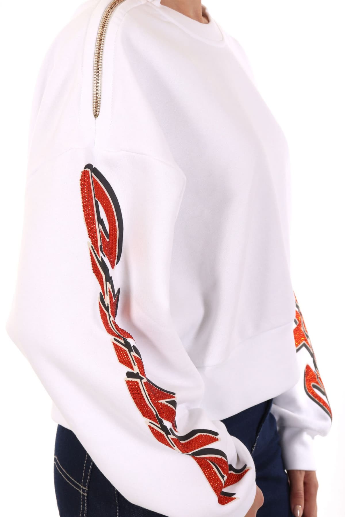 PINKO ΦΟΥΤΕΡ NAUSICAA MAGLIA FELPA GARZATΑ LOGO ΜΑΝΙΚΙ ΦΕΡΜΟΥΑΡ ΛΕΥΚΟ-ΠΟΡΤΟΚΑΛΙ