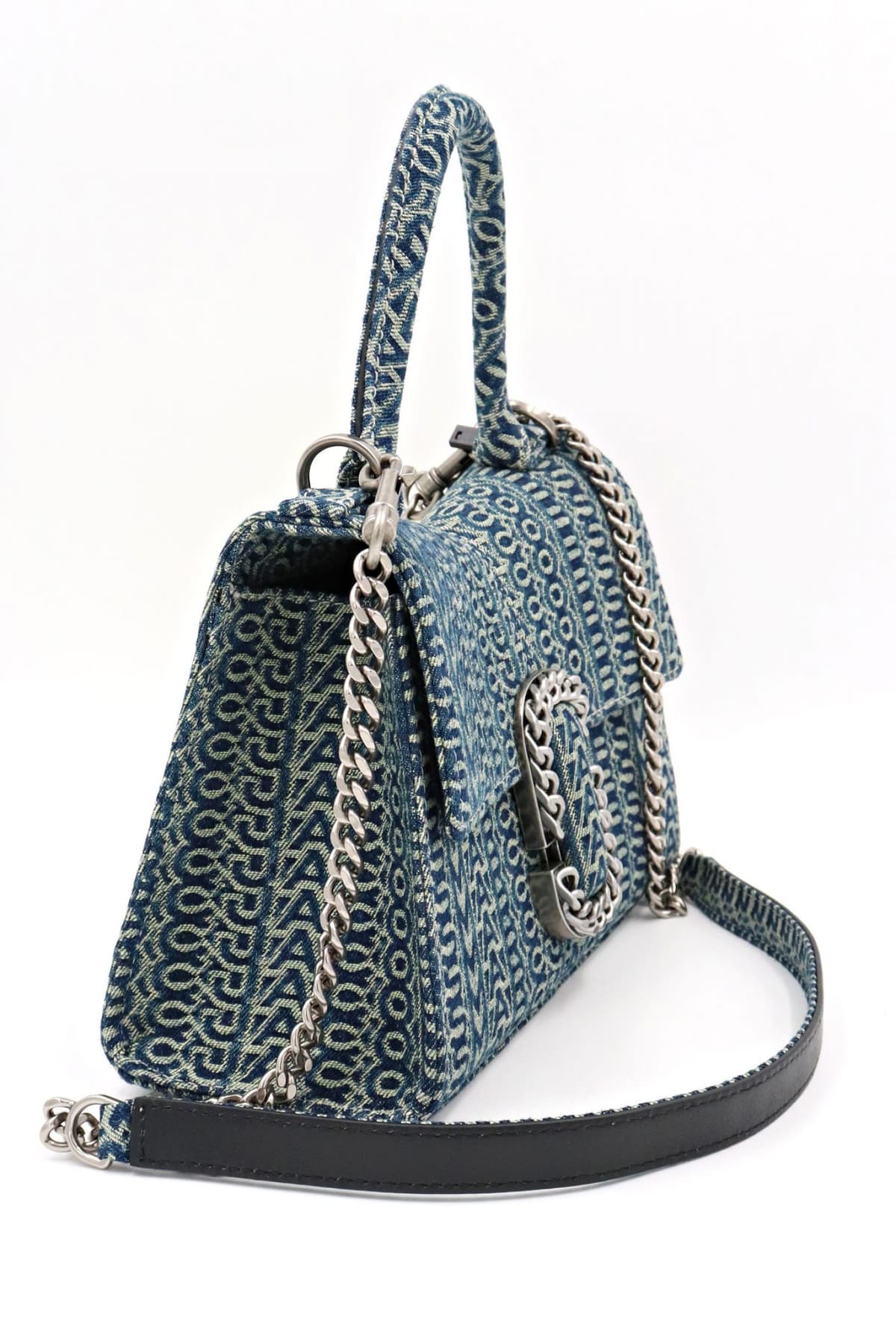 MARC JACOBS ΤΣΑΝΤΑΚΙ CROSS BODY/ΧΕΙΡΟΣ TOP HANDLE ΑΛΥΣΙΔΑ ALL OVER LOGO DENIM ΜΠΛΕ/ΜΠΕΖ