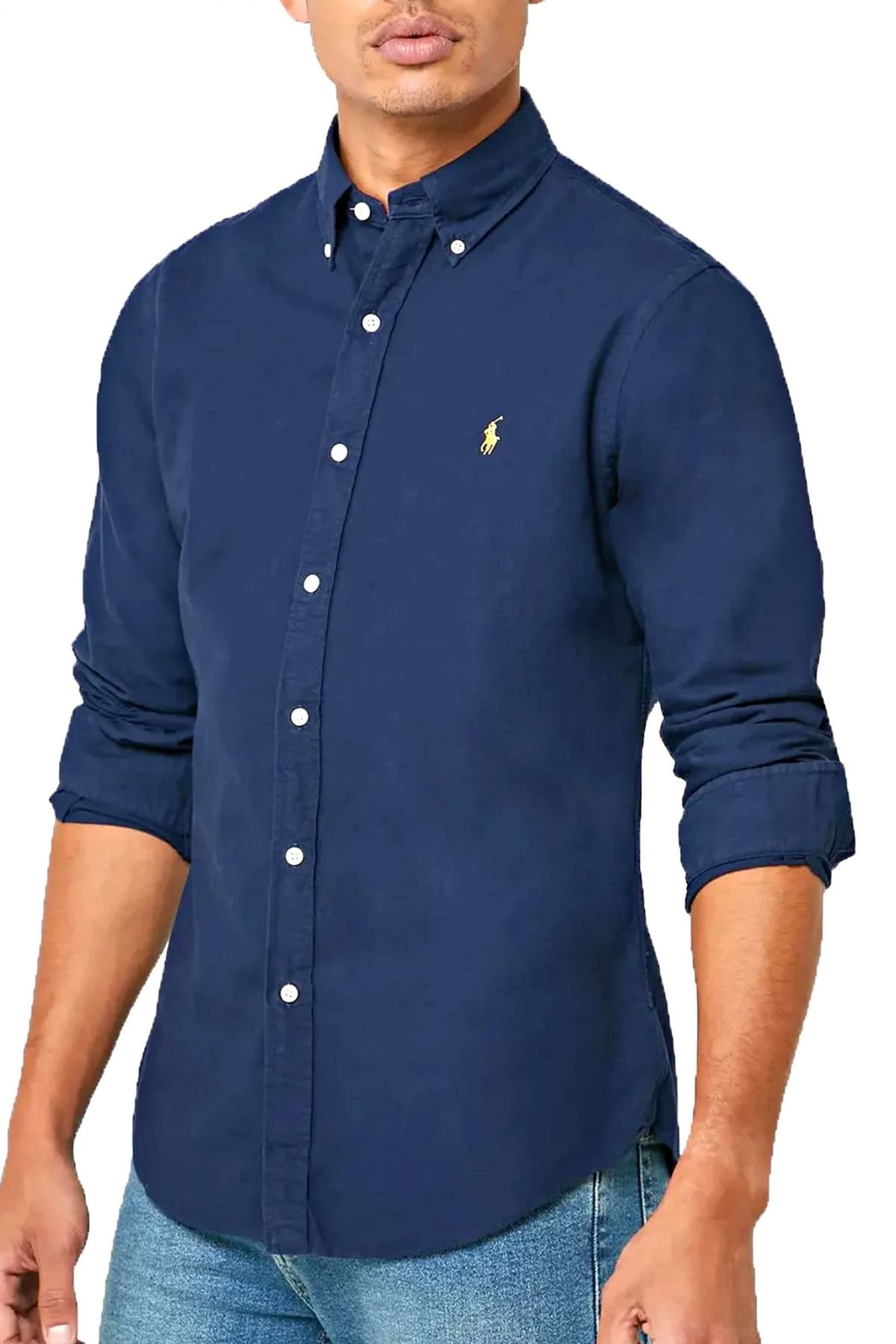 RALPH LAUREN ΠΟΥΚΑΜΙΣΟ BUTTON DOWN OXFORD SLIM FIT LOGO ΜΠΛΕ