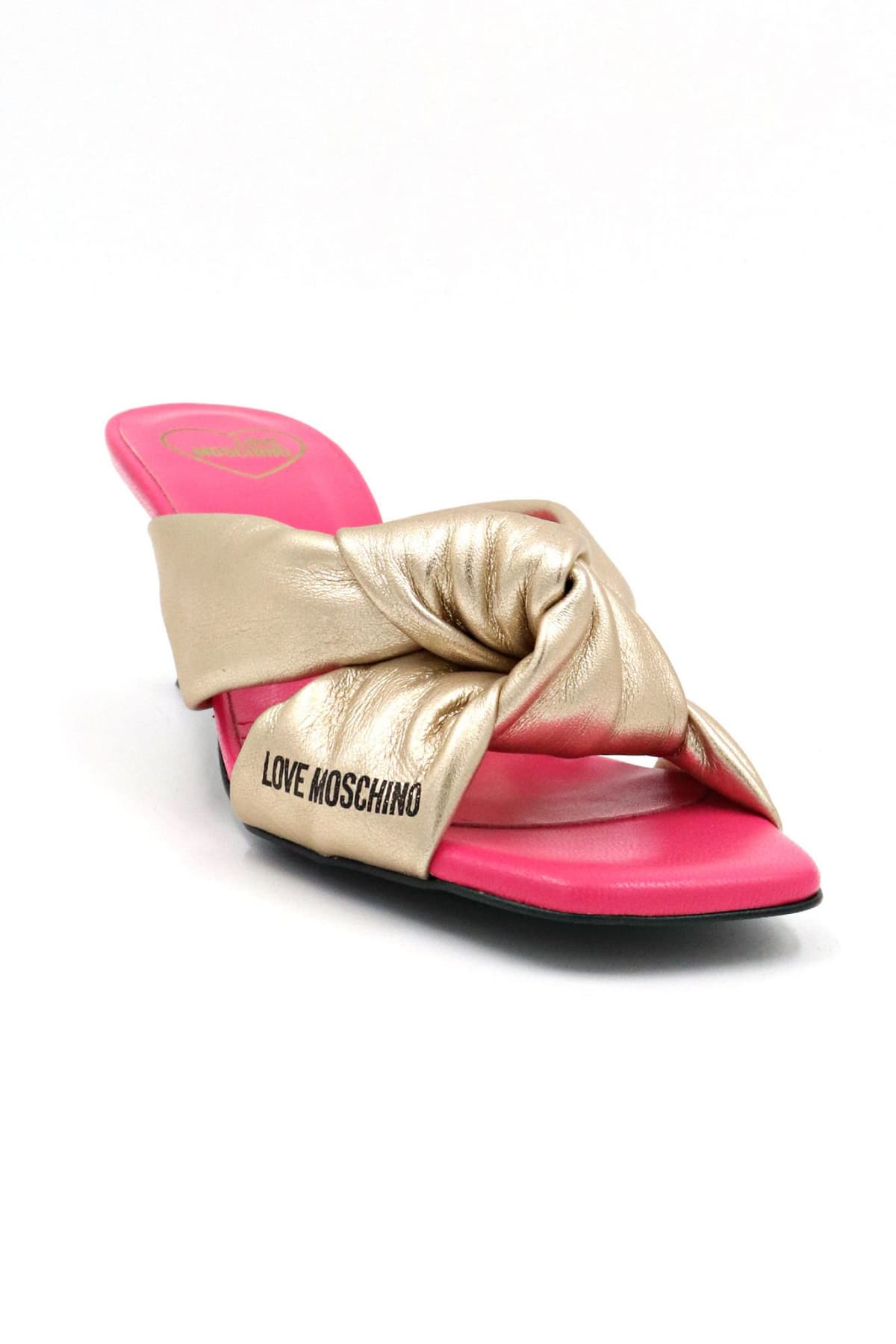 LOVE MOSCHINO ΠΑΠΟΥΤΣΙΑ MULES LOGO XΡΥΣΟ/ΦΟΥΞΙΑ