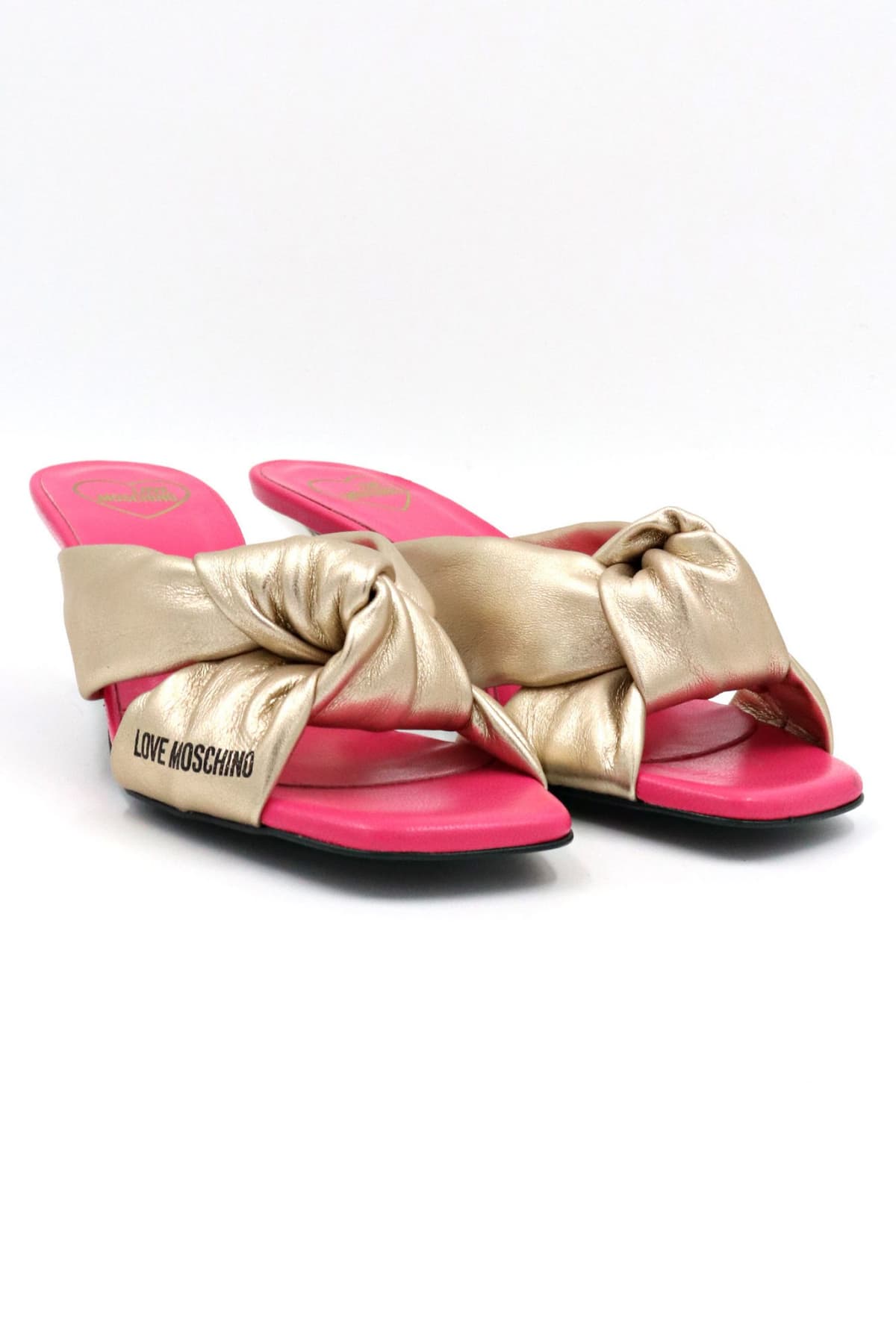 LOVE MOSCHINO ΠΑΠΟΥΤΣΙΑ MULES LOGO XΡΥΣΟ/ΦΟΥΞΙΑ