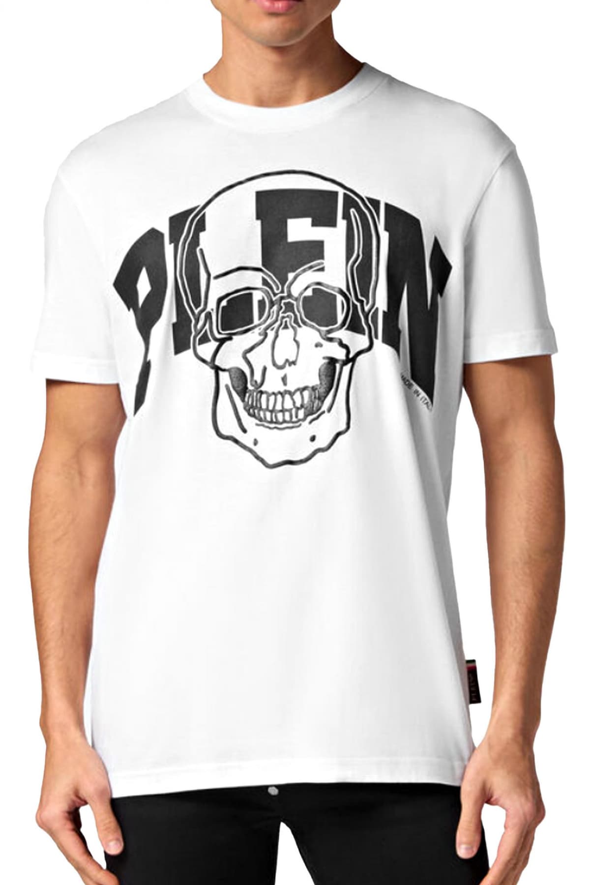 PHILIPP PLEIN T-SHIRT ROUND NECK LOGO ΛΕΥΚΟ