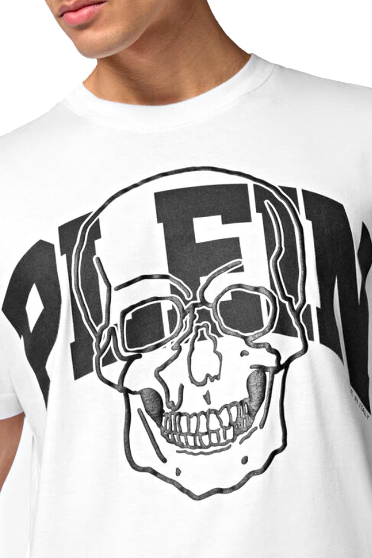 PHILIPP PLEIN T-SHIRT ROUND NECK LOGO ΛΕΥΚΟ