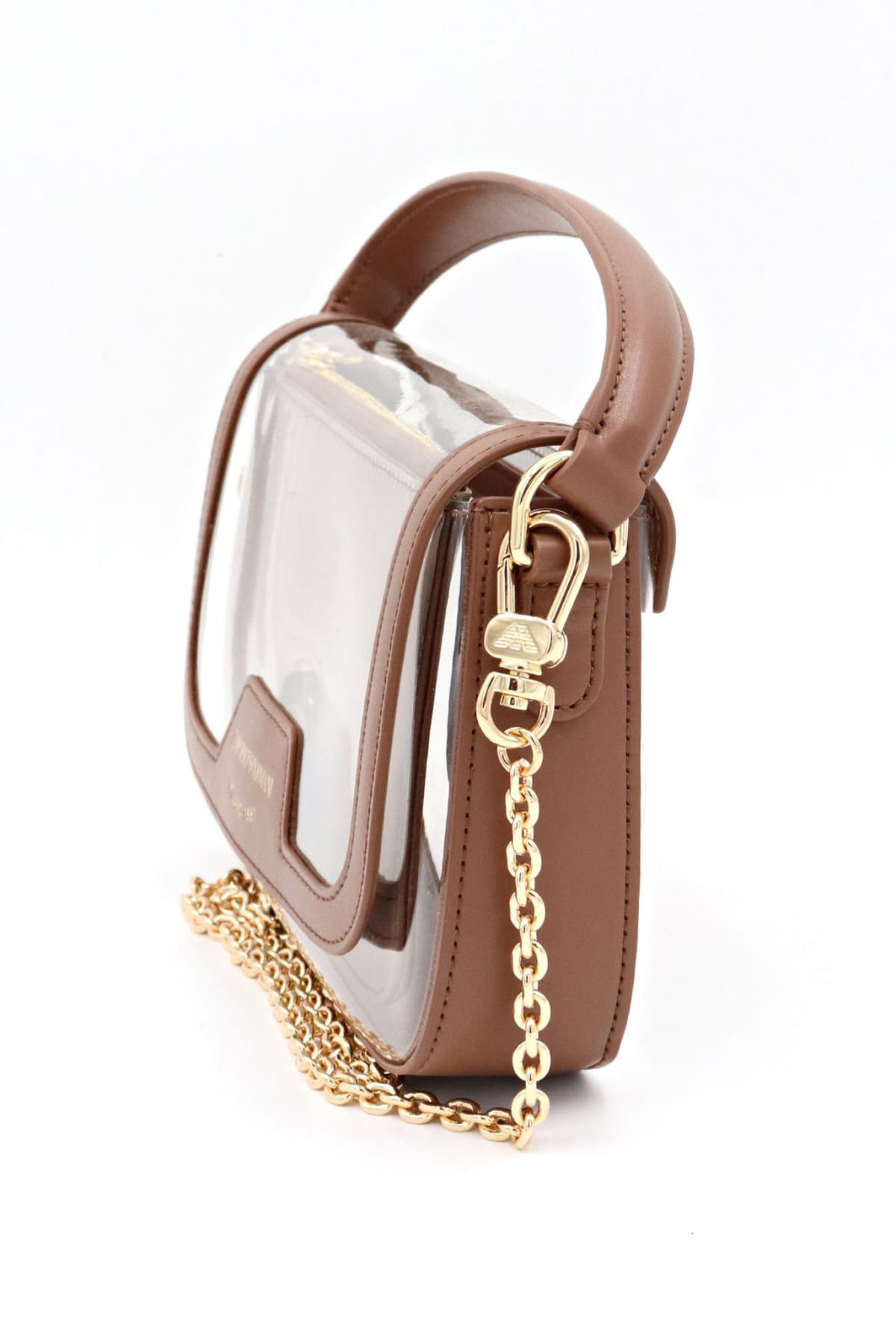 EMPORIO ARMANI ΤΣΑΝΤΑ CROSS BODY/ ΧΕΙΡΟΣ LOGO ΔΙΑΦΑΝΕΙΑ ΚΑΦΕ