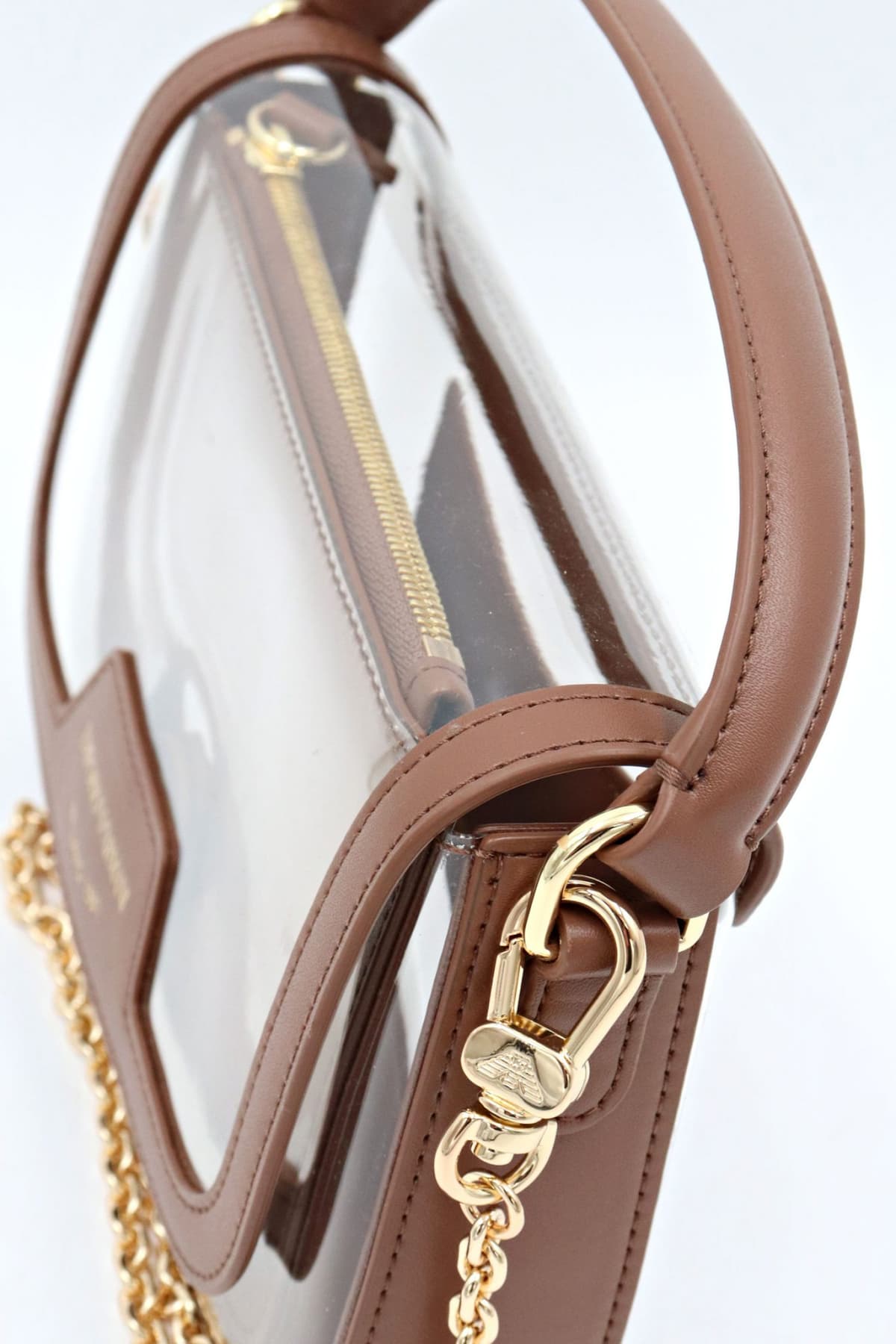 EMPORIO ARMANI ΤΣΑΝΤΑ CROSS BODY/ ΧΕΙΡΟΣ LOGO ΔΙΑΦΑΝΕΙΑ ΚΑΦΕ