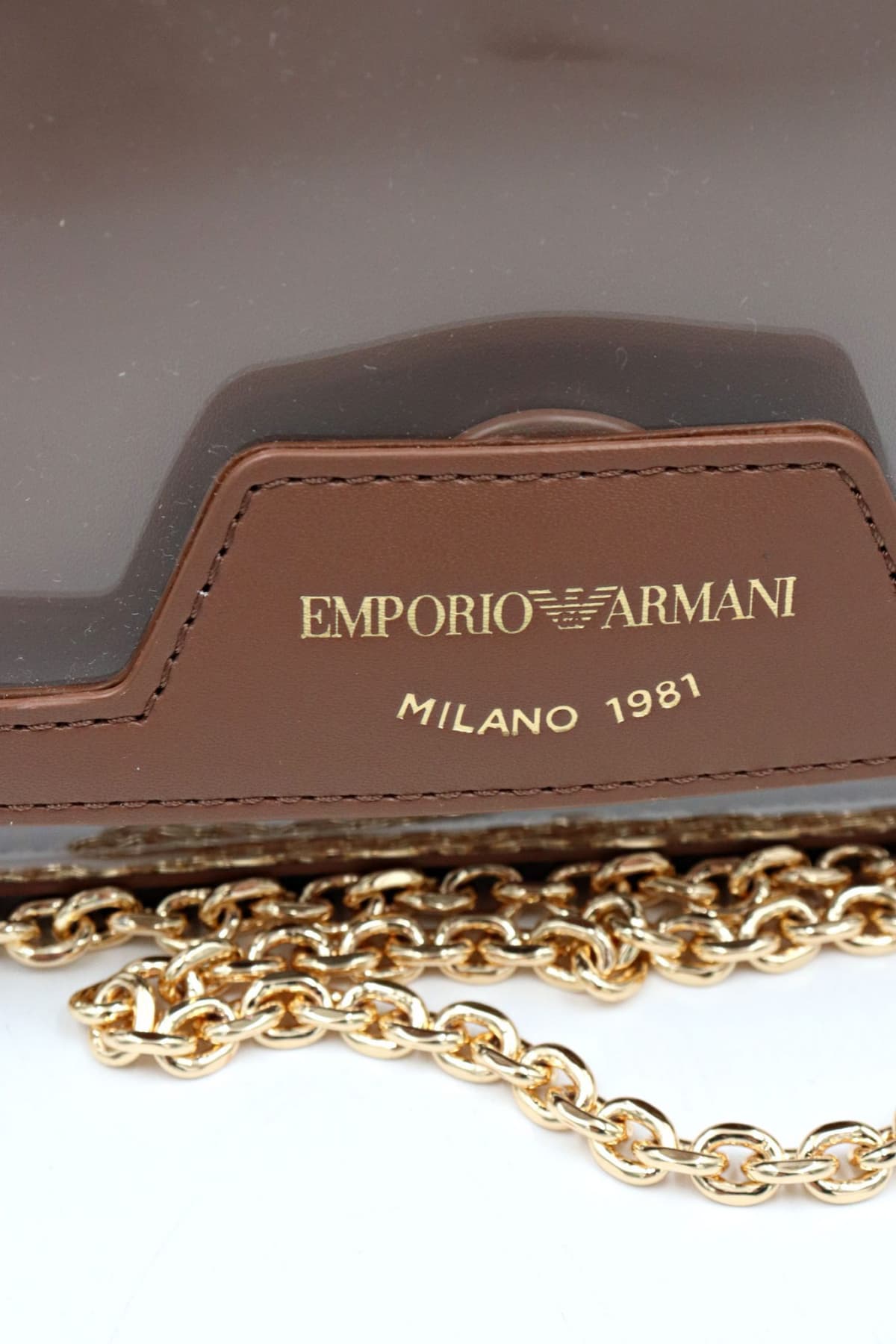 EMPORIO ARMANI ΤΣΑΝΤΑ CROSS BODY/ ΧΕΙΡΟΣ LOGO ΔΙΑΦΑΝΕΙΑ ΚΑΦΕ