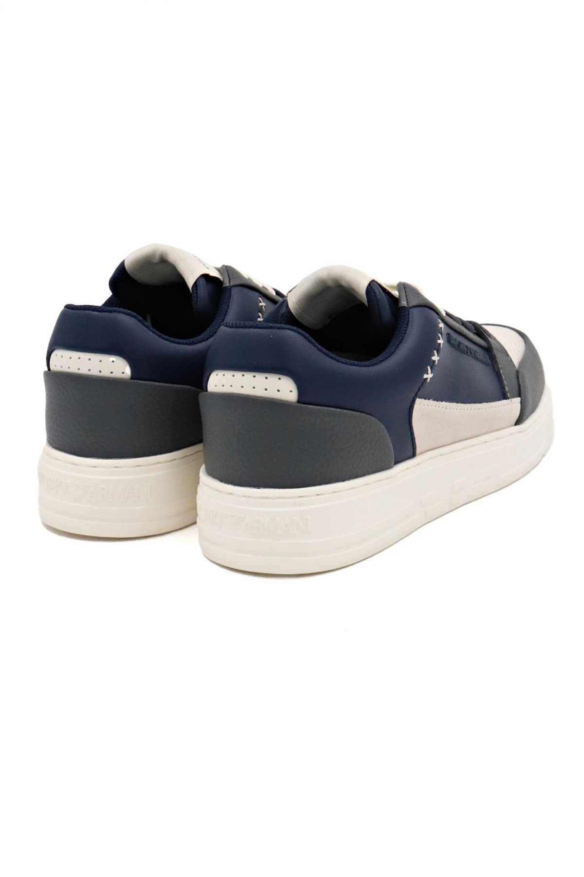 EMPORIO ARMANI ΠΑΠΟΥΤΣΙΑ SNEAKERS LOGO ΜΠΛΕ-ΛΕΥΚΟ-ΓΚΡΙ