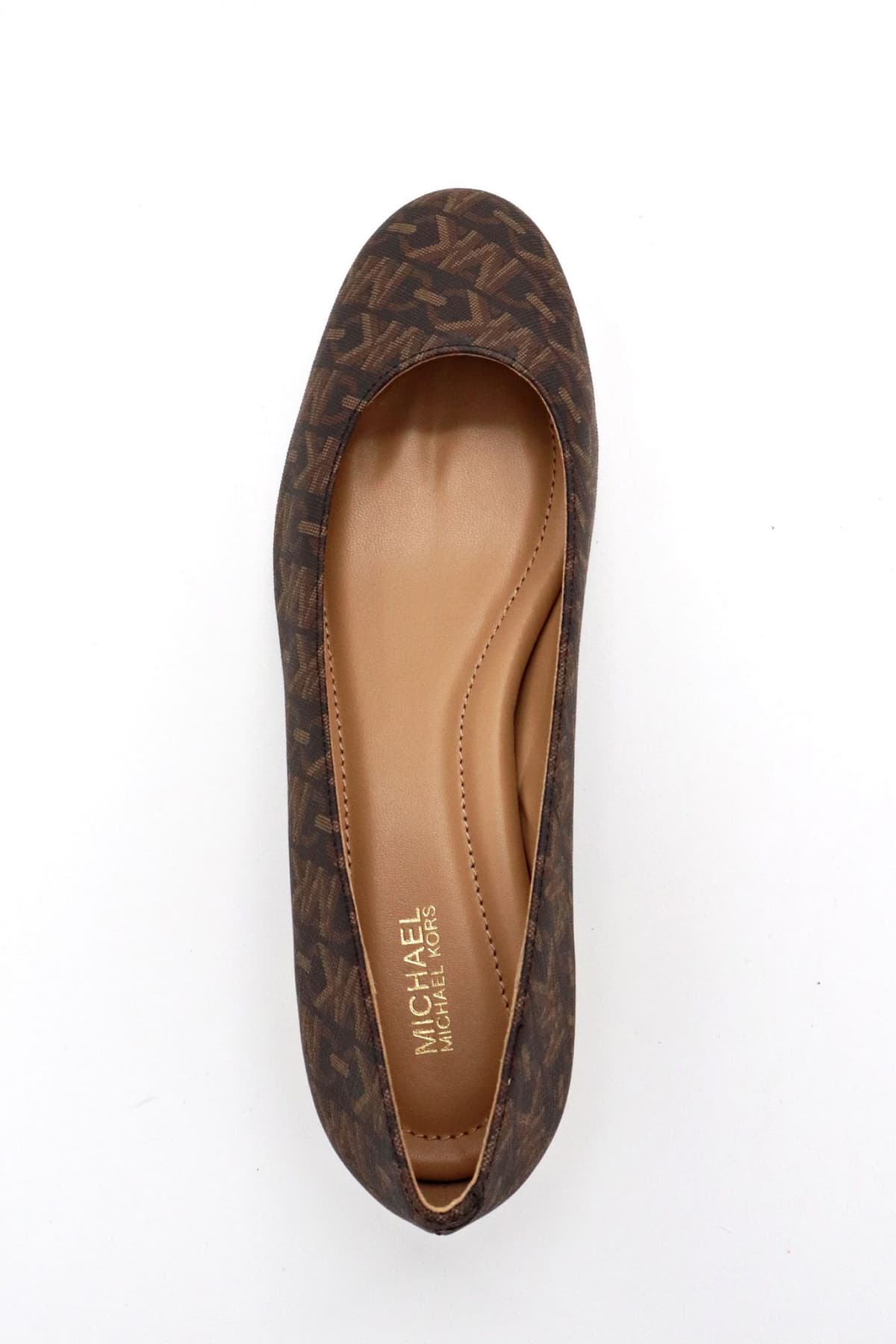 MICHAEL KORS ΠΑΠΟΥΤΣΙΑ ΜΠΑΛΑΡΙΝEΣ JUNE FLEX BALLET ΧΡΥΣΗ ΛΕΠΤΟΜΕΡΕΙΑ ΤΑΚΟΥΝΙ ALL OVER LOGO ΚΑΦΕ/ΤΑΜΠΑ