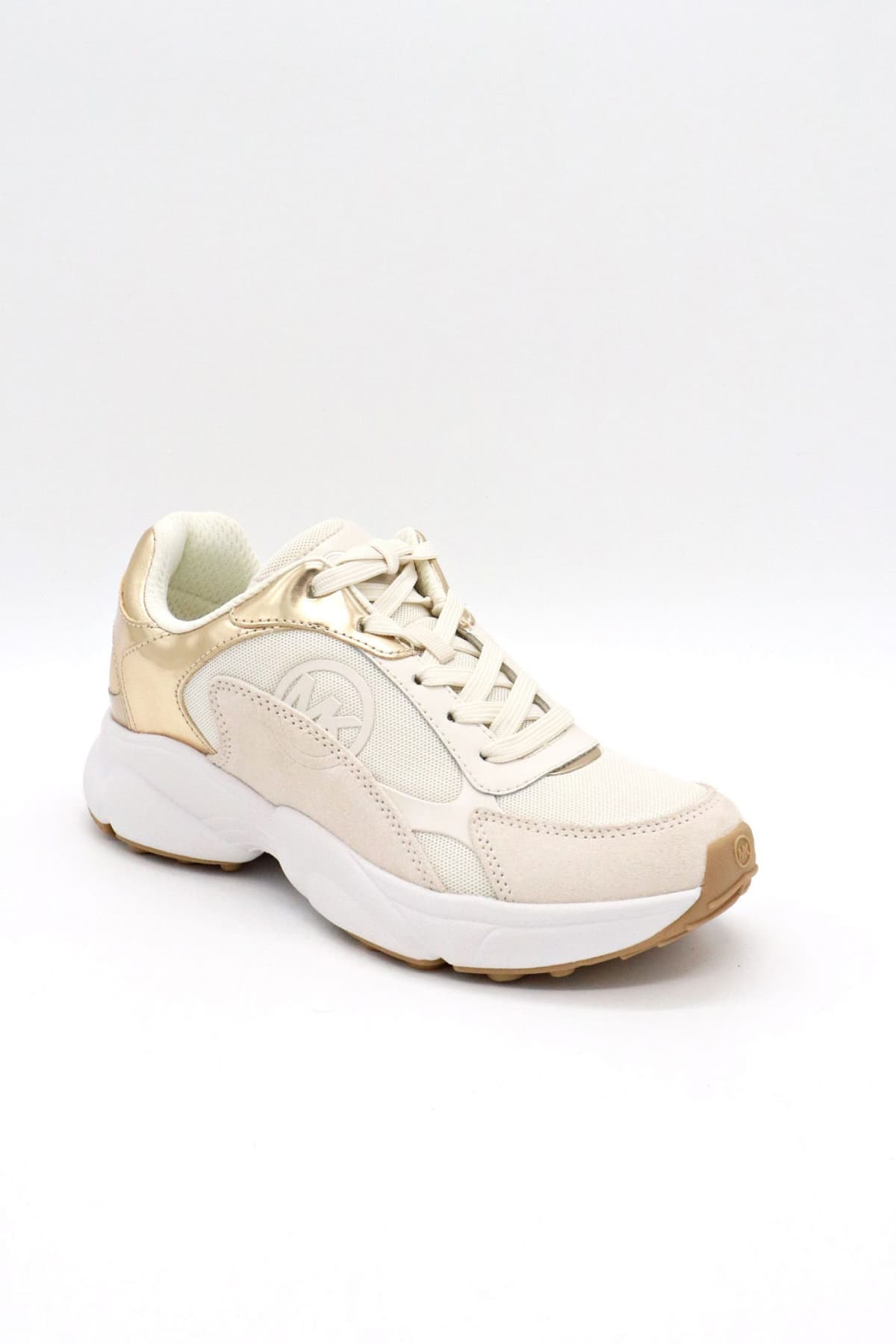 MICHAEL KORS ΠΑΠΟΥΤΣΙΑ SNEAKERS SAMI TRAINER LOGO ΕΚΡΟΥ/ΧΡΥΣΟ