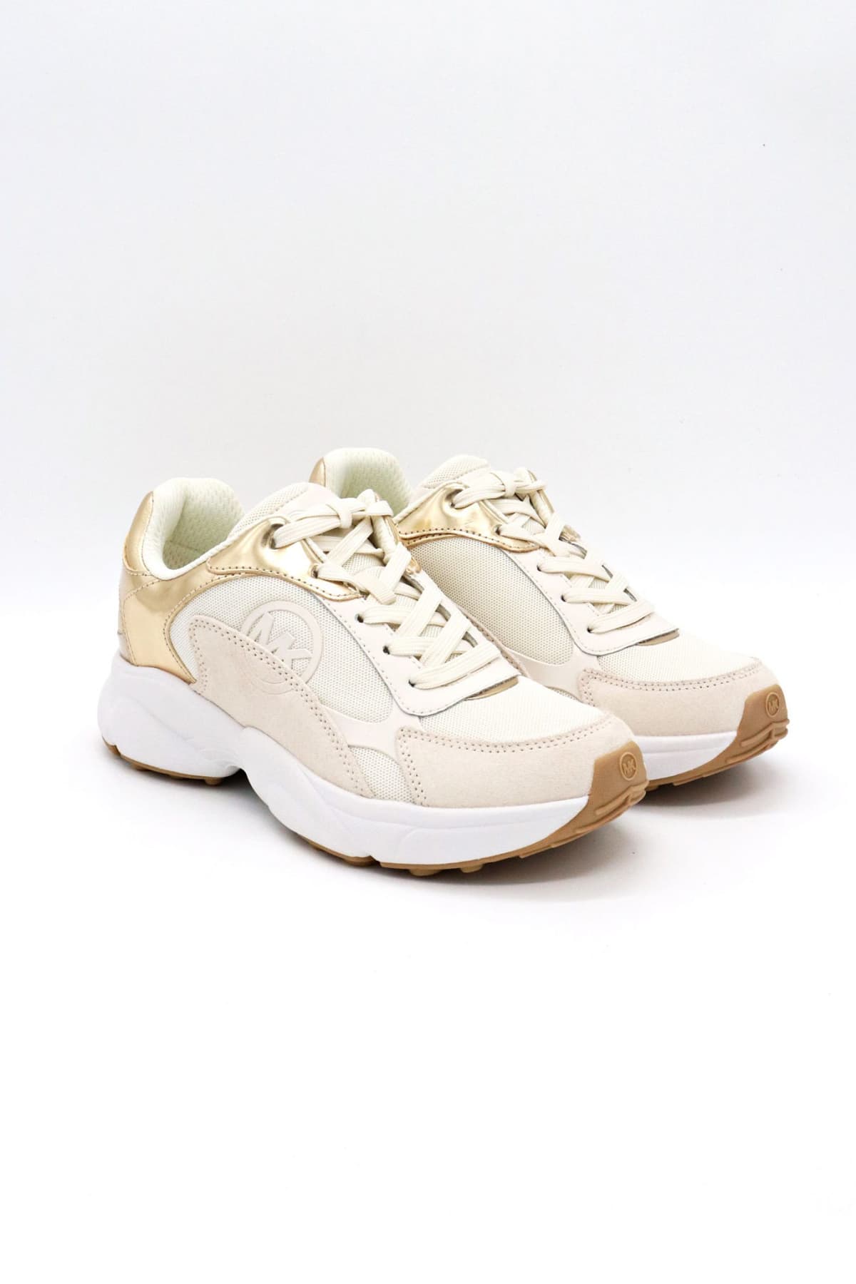 MICHAEL KORS ΠΑΠΟΥΤΣΙΑ SNEAKERS SAMI TRAINER LOGO ΕΚΡΟΥ/ΧΡΥΣΟ