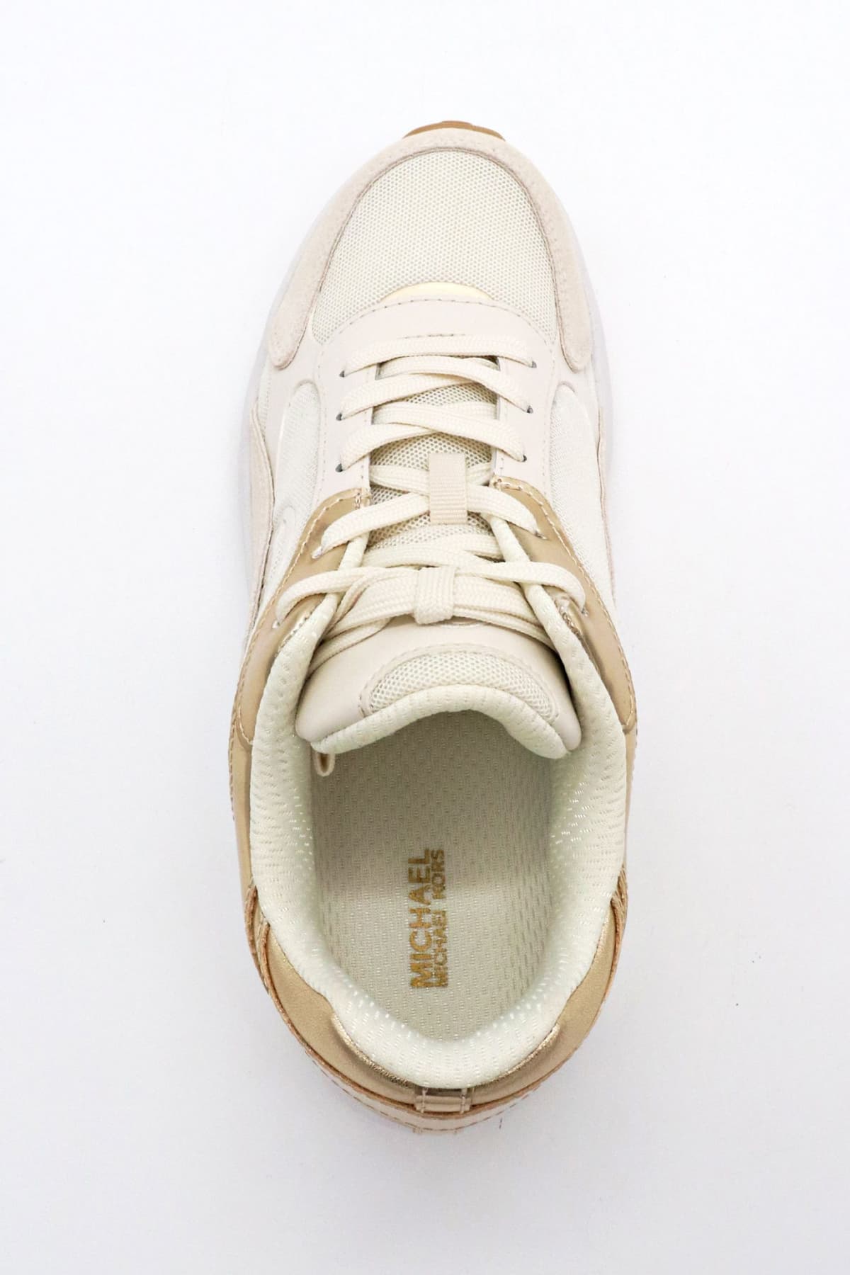 MICHAEL KORS ΠΑΠΟΥΤΣΙΑ SNEAKERS SAMI TRAINER LOGO ΕΚΡΟΥ/ΧΡΥΣΟ