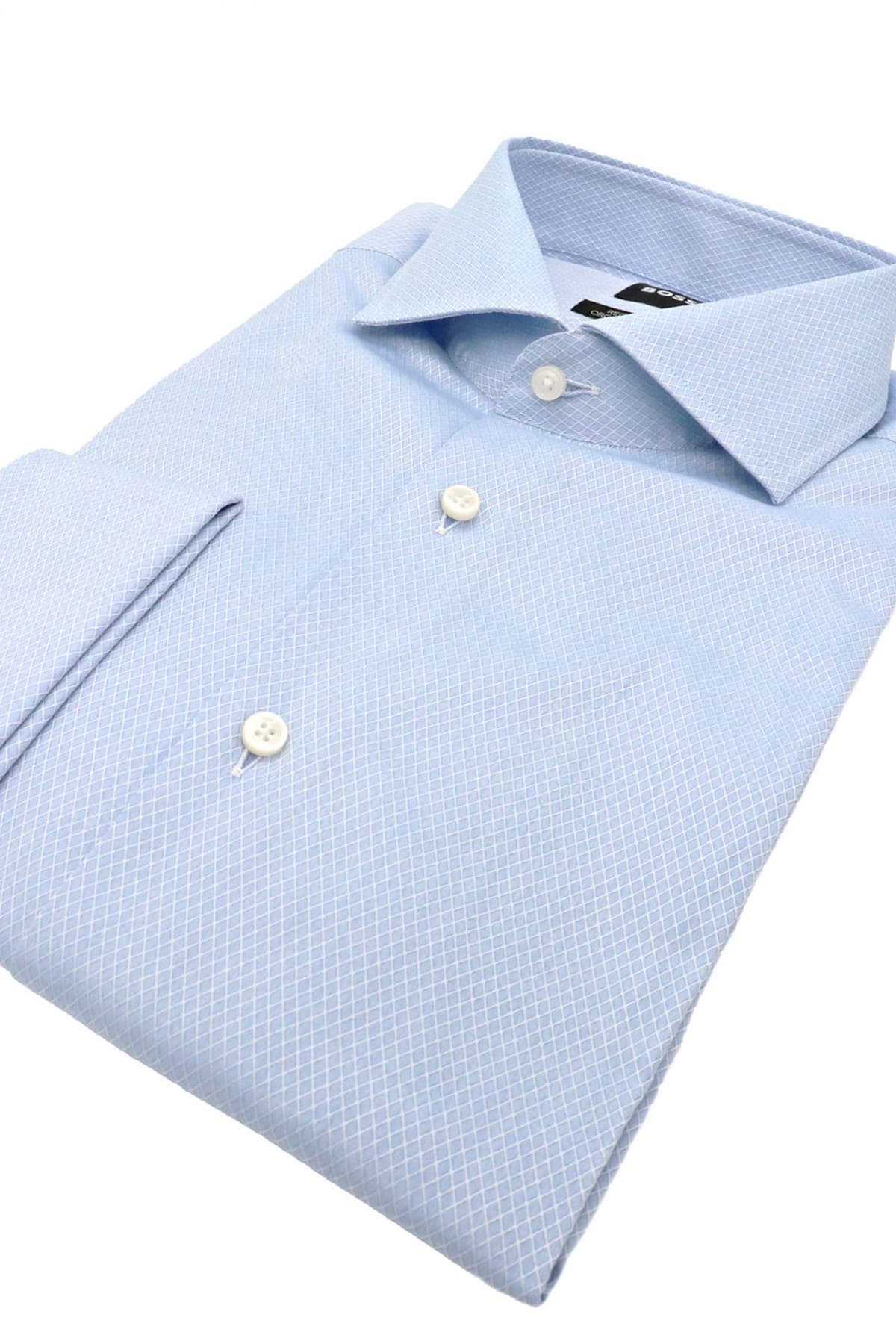 BOSS ΠΟΥΚΑΜΙΣΟ ΜΑΝΙΚΕΤΟΚΟΥΜΠΟ REGULAR FIT ΜΙΚΡΟΣΧΕΔΙΟ H-JOE-SPREAD-DC-214 ΣΙΕΛ