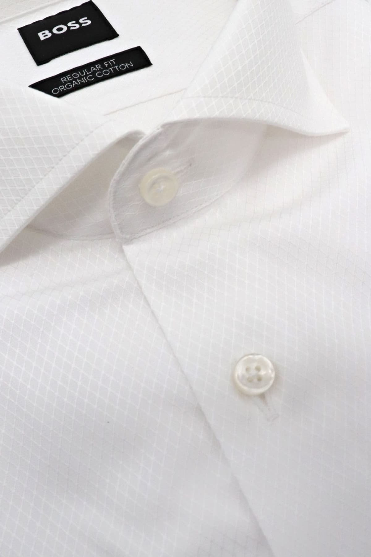 BOSS ΠΟΥΚΑΜΙΣΟ ΜΑΝΙΚΕΤΟΚΟΥΜΠΟ REGULAR FIT ΜΙΚΡΟΣΧΕΔΙΟ H-JOE-SPREAD-DC-214 ΛΕΥΚΟ