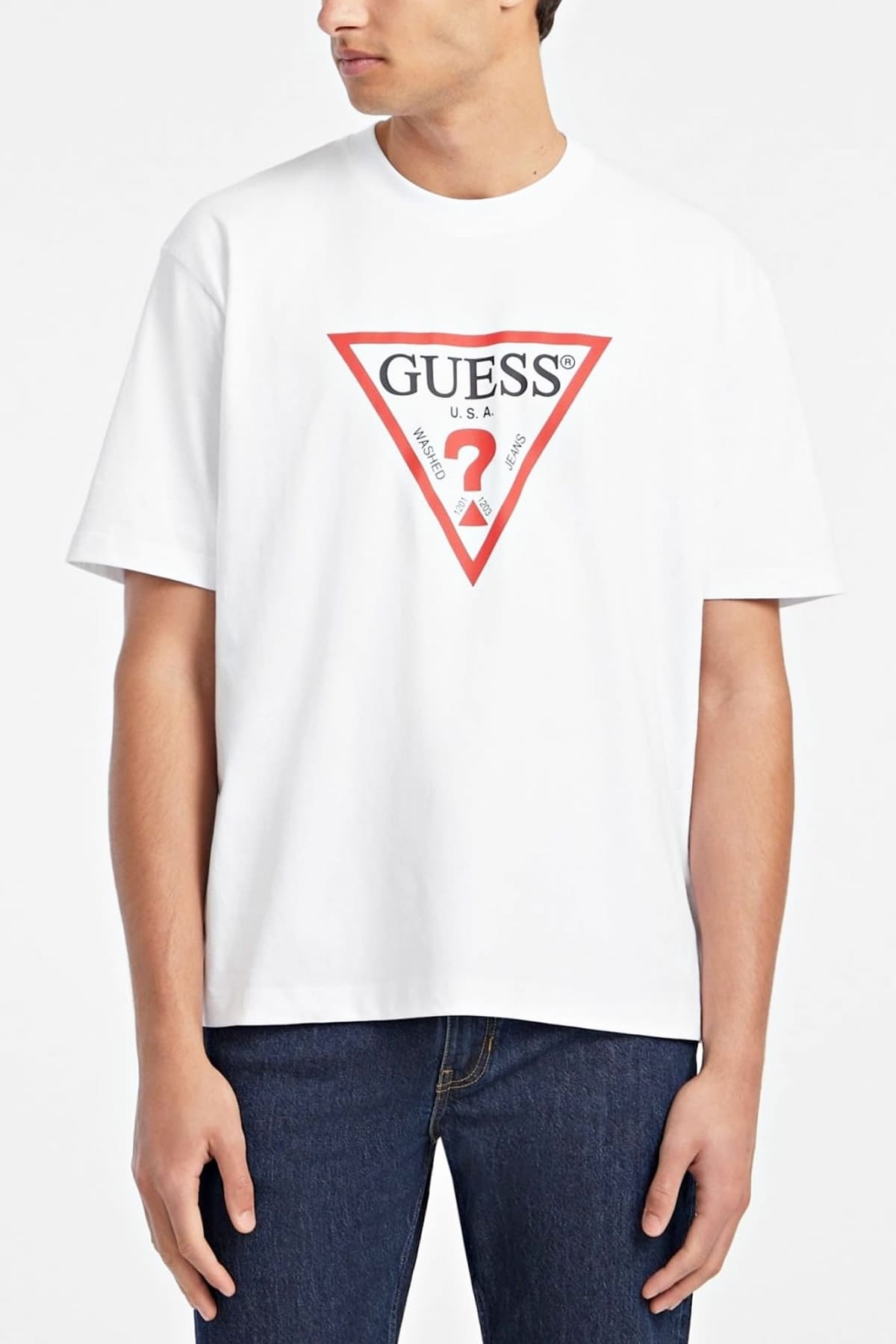 GUESS JEANS T-SHIRT CREWNECK OVERSIZED FIT LOGO ΛΕΥΚΟ