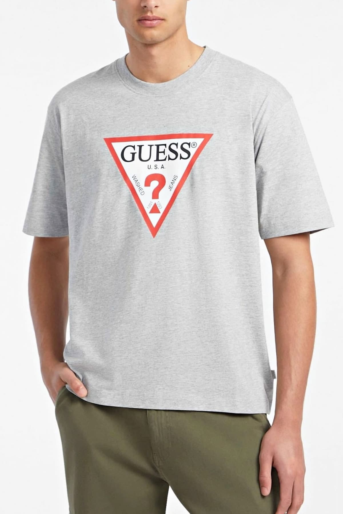GUESS JEANS T-SHIRT CREWNECK OVERSIZED FIT LOGO ΓΚΡΙ