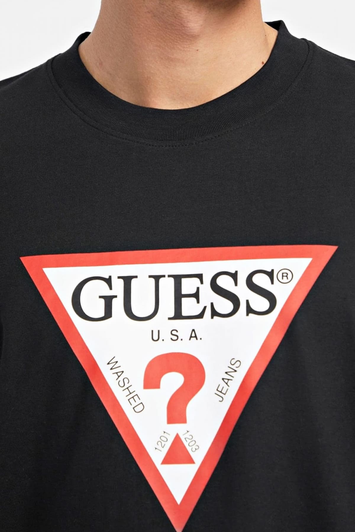 GUESS JEANS T-SHIRT CREWNECK OVERSIZED FIT LOGO ΜΑΥΡΟ