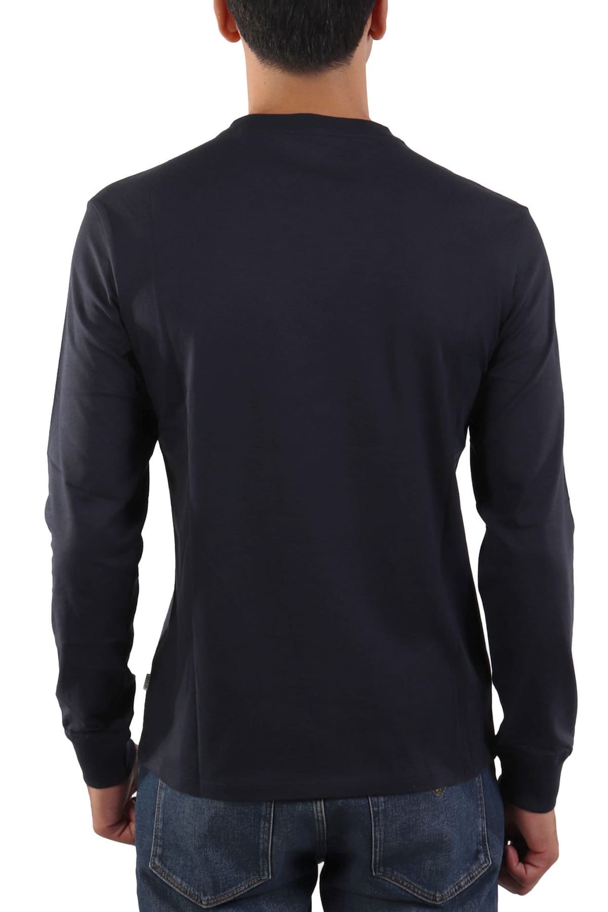 GUESS JEANS T-SHIRT VNECK SLIM FIT LOGO ΜΑΥΡΟ