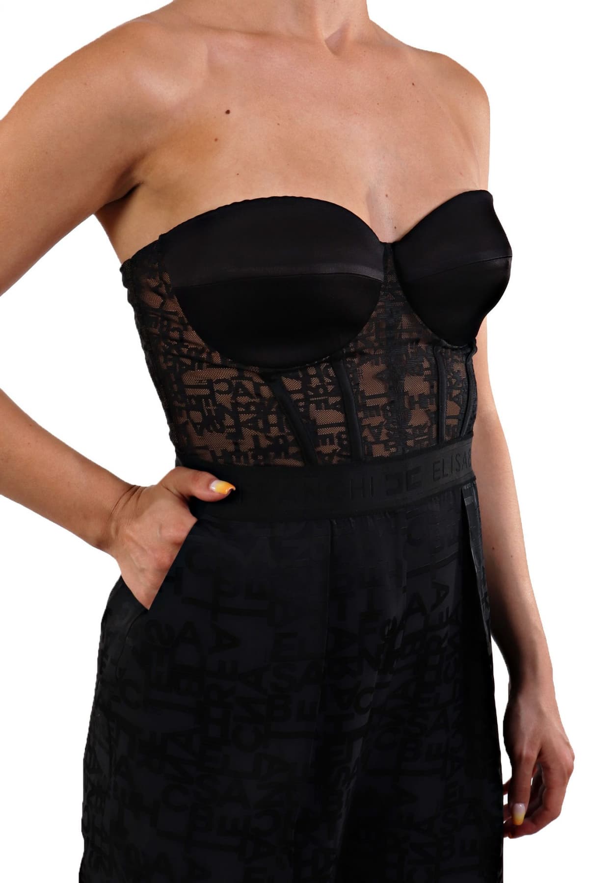 ELISABETTA FRANCHI ΟΛΟΣΩΜΗ ΦΟΡΜΑ ΚΟΡΣΕΣ ΔΑΝΤΕΛΑ LOGO ΜΑΥΡΟ