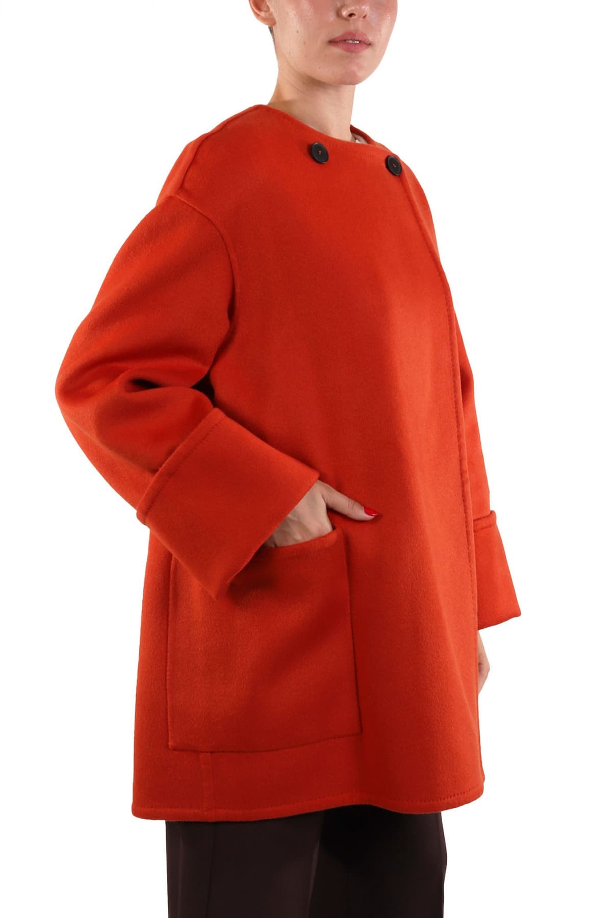 LIVIANA CONTI ΠΑΛΤΟ ΛΑΙΜΟΚΟΨΗ ΣΤΑΥΡΩΤΟ ΣΚΟΥΡΟ ΠΟΡΤΟΚΑΛΙ