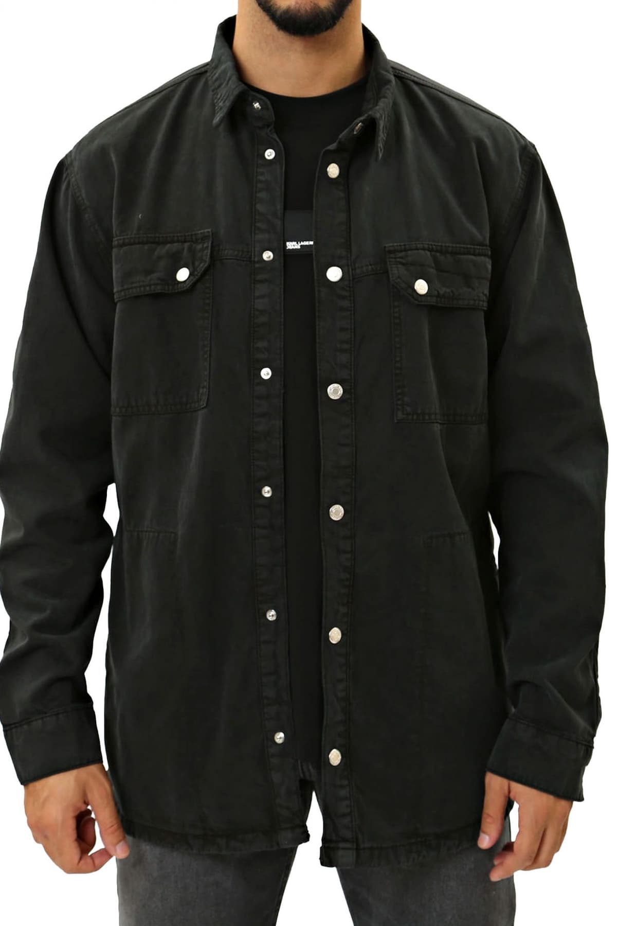 KARL LAGERFELD JEANS ΠΟΥΚΑΜΙΣΟ OVERSHIRT KLJ MIX MATERIAL ΜΑΥΡΟ