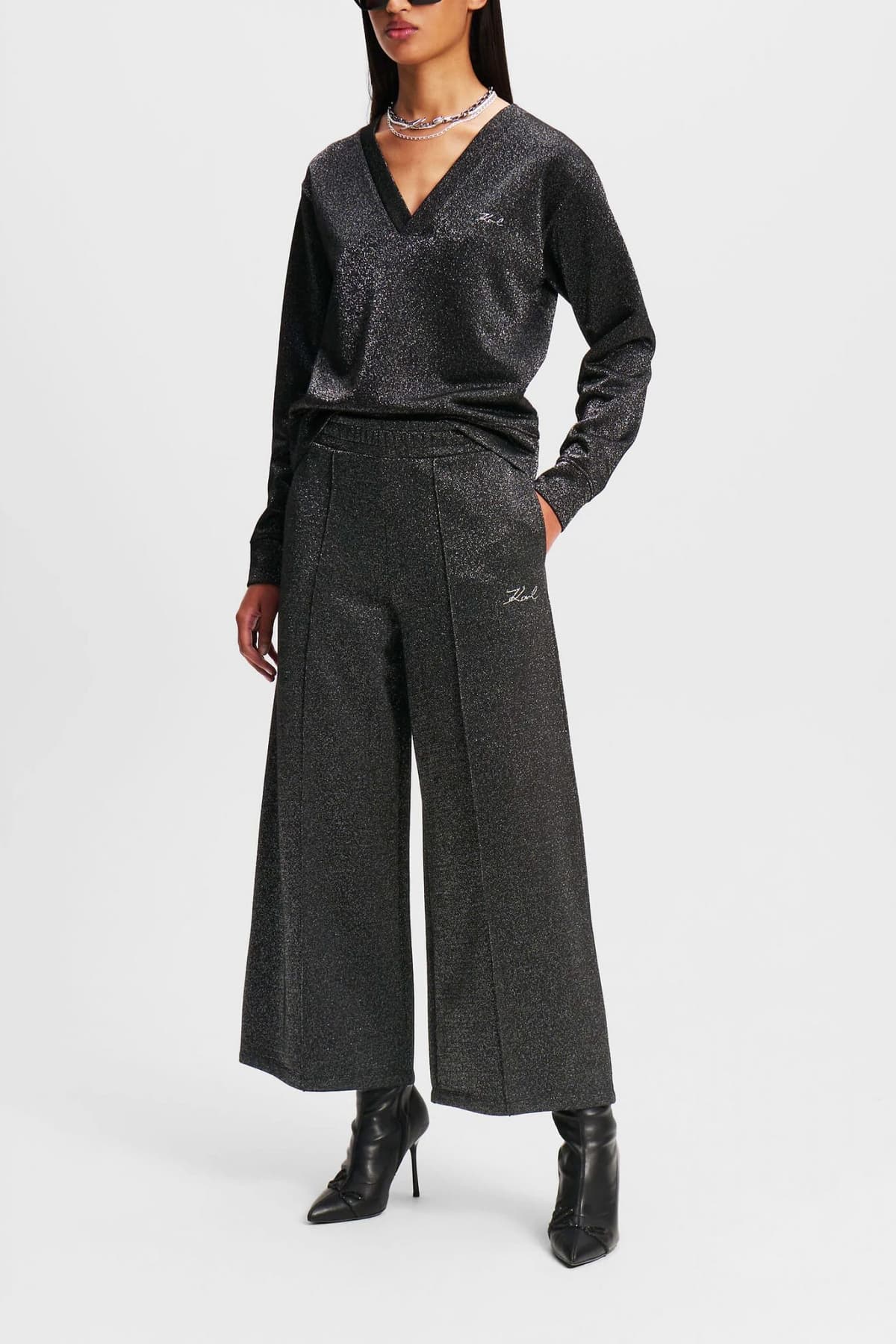 KARL LAGERFELD ΠΑΝΤΕΛΟΝΙ ΦΟΡΜΑ LUREX ΣΚΟΥΡΟ ΓΚΡΙ