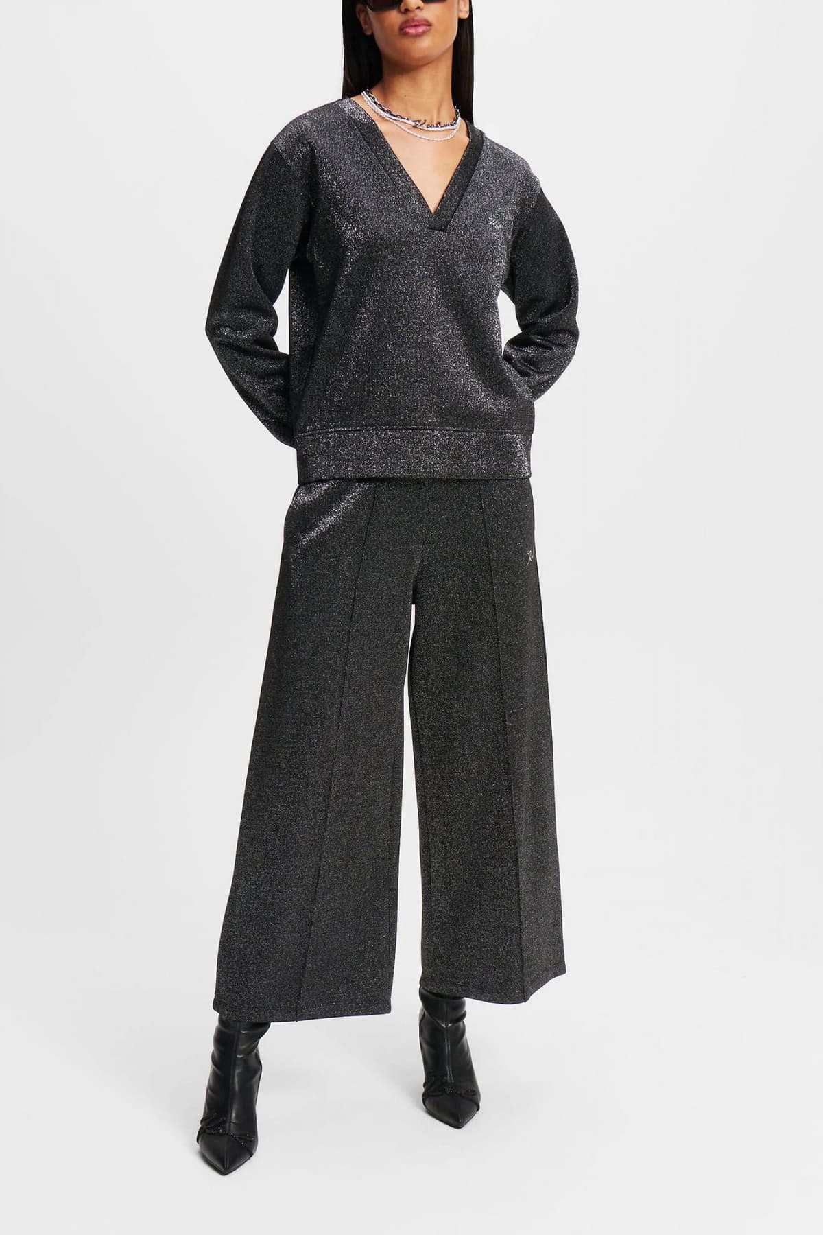 KARL LAGERFELD ΠΑΝΤΕΛΟΝΙ ΦΟΡΜΑ LUREX ΣΚΟΥΡΟ ΓΚΡΙ