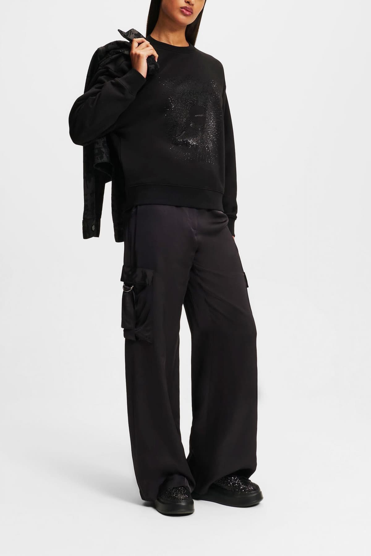 KARL LAGERFELD ΠΑΝΤΕΛΟΝΙ ΣΑΤΕΝ CARGO ΜΑΥΡΟ