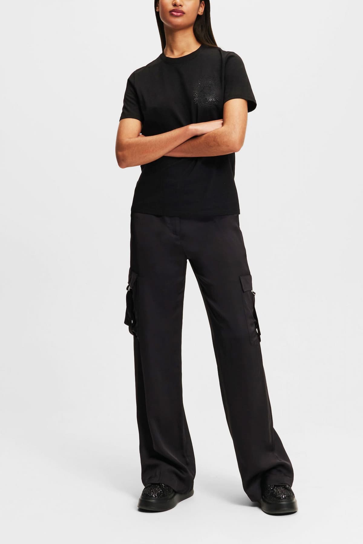 KARL LAGERFELD ΠΑΝΤΕΛΟΝΙ ΣΑΤΕΝ CARGO ΜΑΥΡΟ