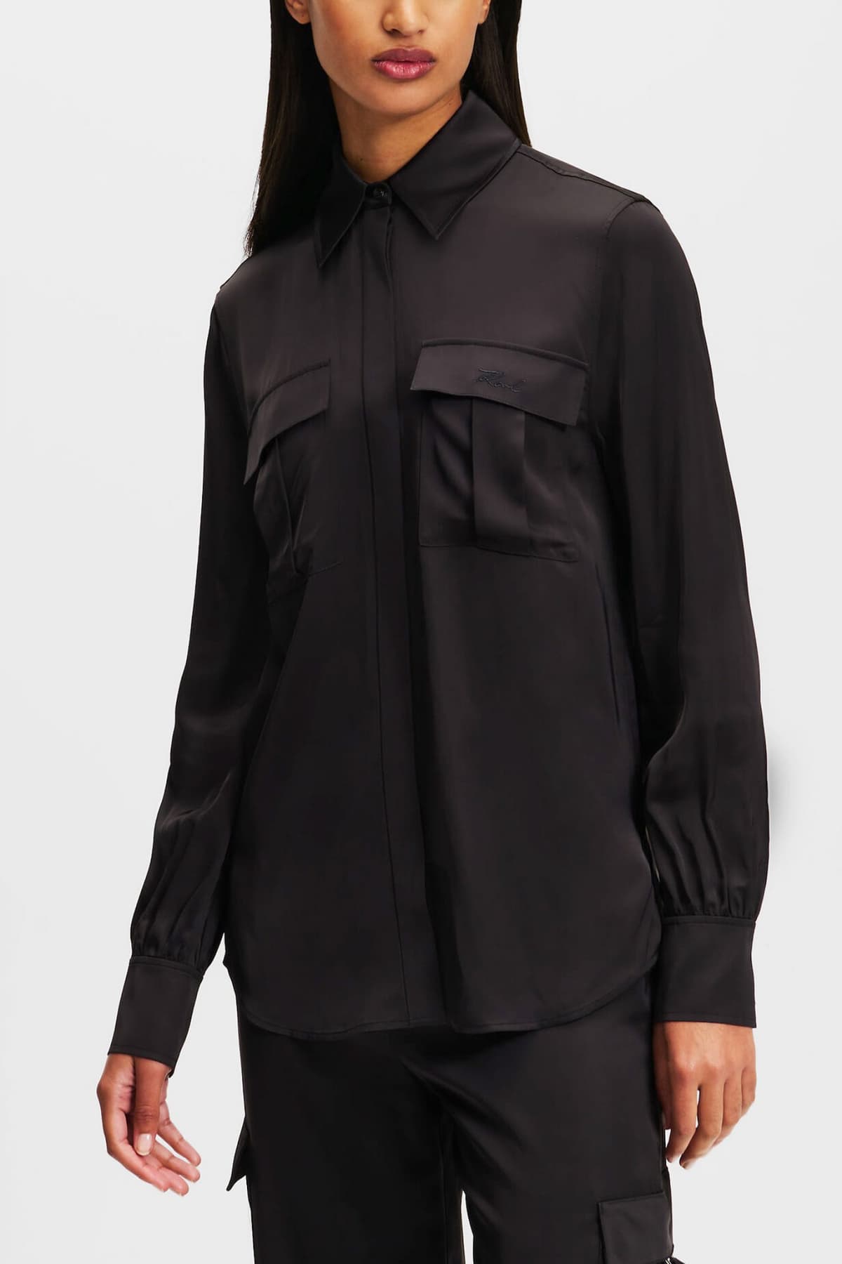 KARL LAGERFELD ΠΟΥΚΑΜΙΣΟ ΣΑΤΕΝ CARGO ΜΑΥΡΟ